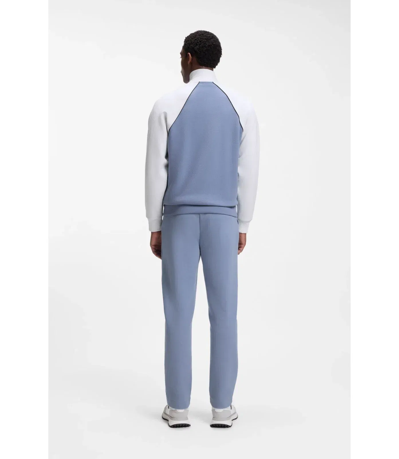 Boss Contrast Piping Sweatshirt In A Cotton Blend Light Blue