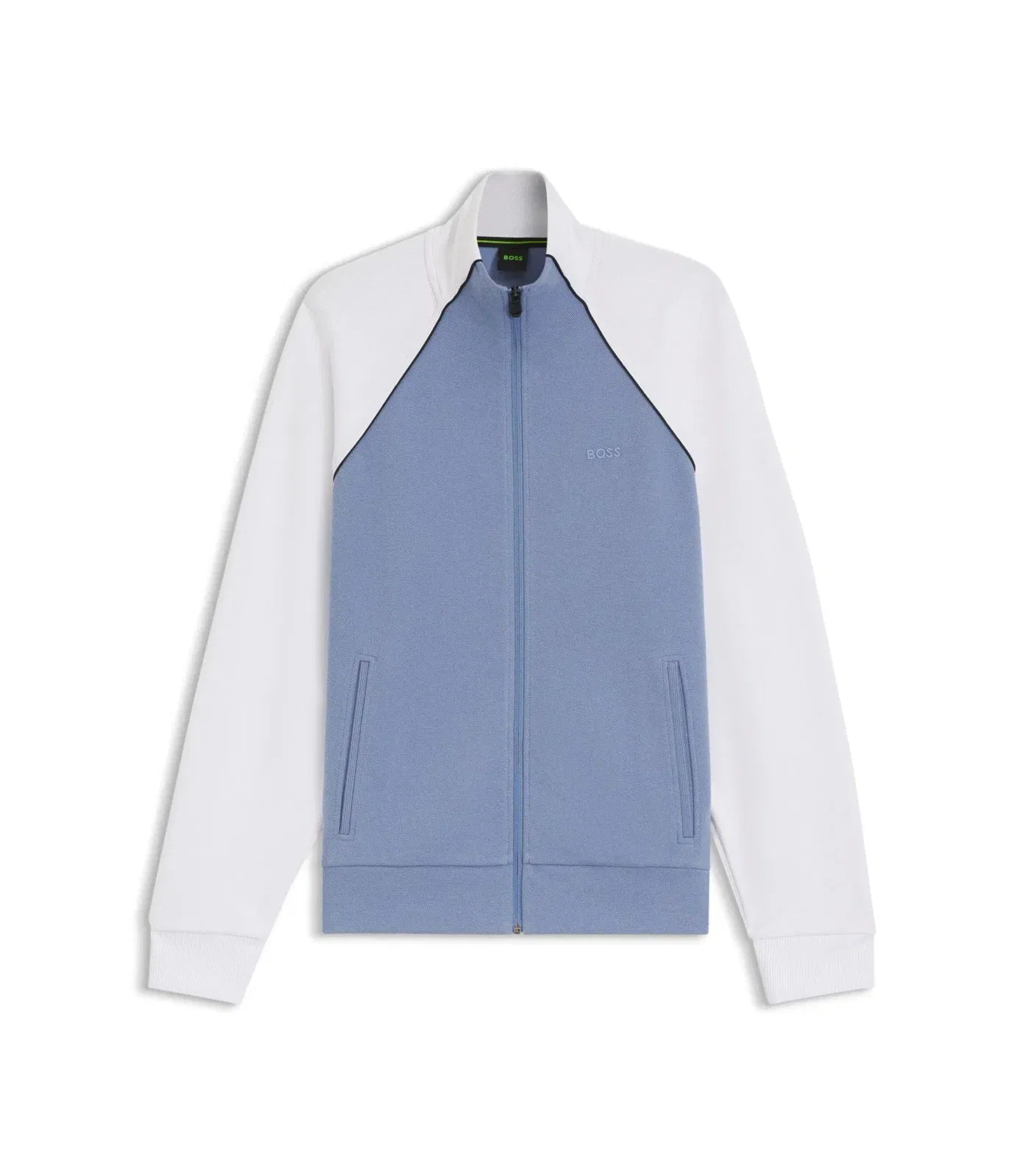 Boss Contrast Piping Sweatshirt In A Cotton Blend Light Blue