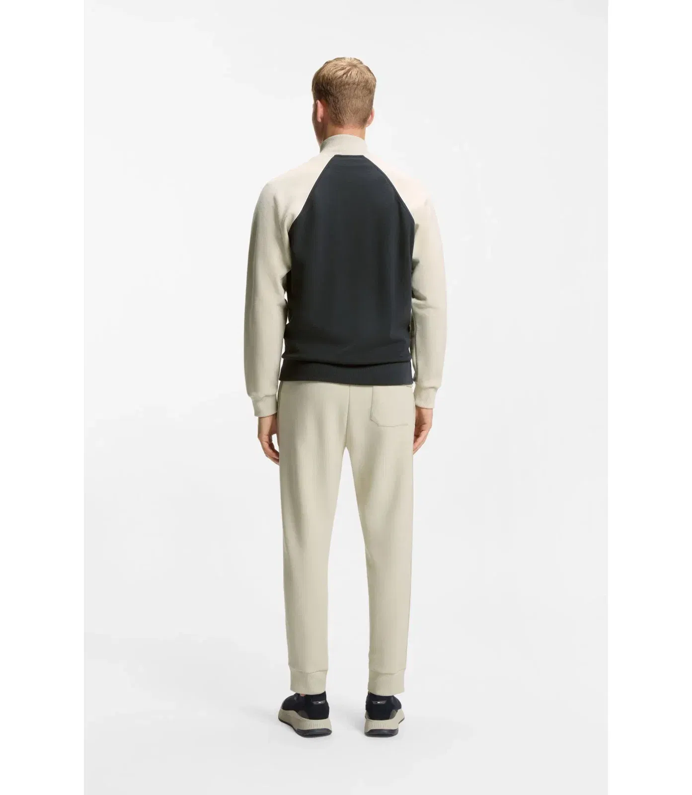 Boss Contrast Piping Sweatshirt In A Cotton Blend Dark Blue