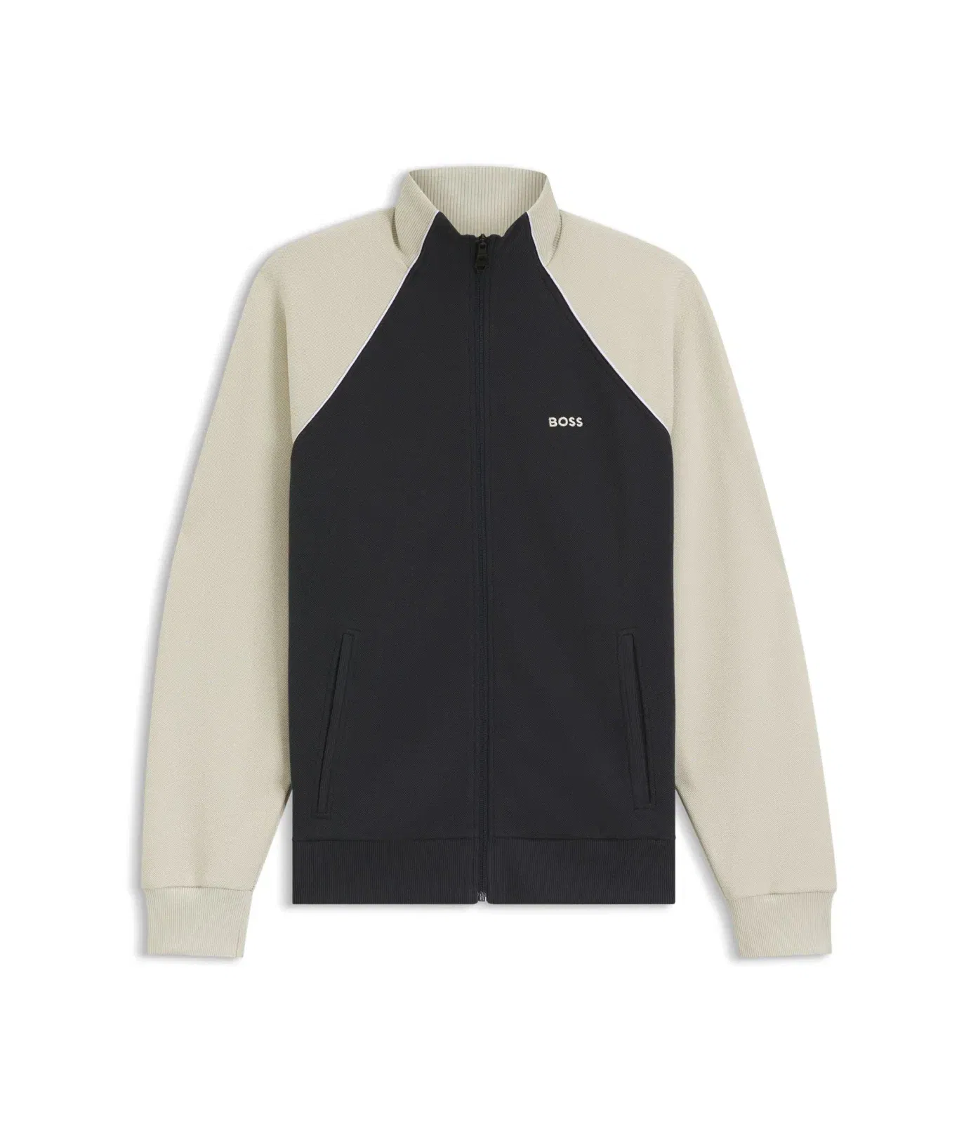 Boss Contrast Piping Sweatshirt In A Cotton Blend Dark Blue