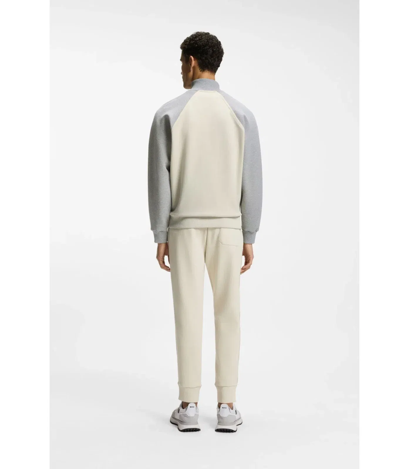 Boss Contrast Piping Sweatshirt In A Cotton Blend Light Beige