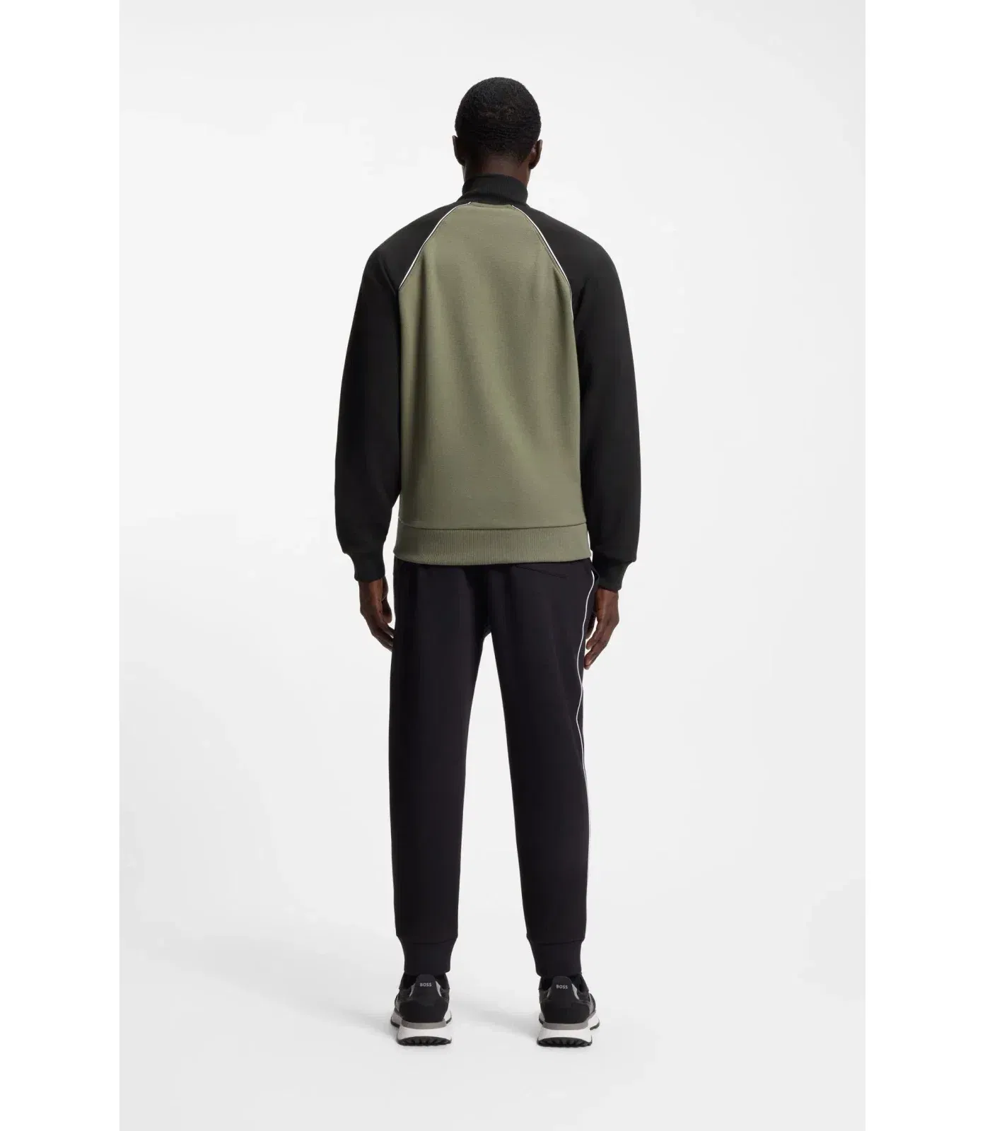 Boss Contrast Piping Sweatshirt In A Cotton Blend Khaki