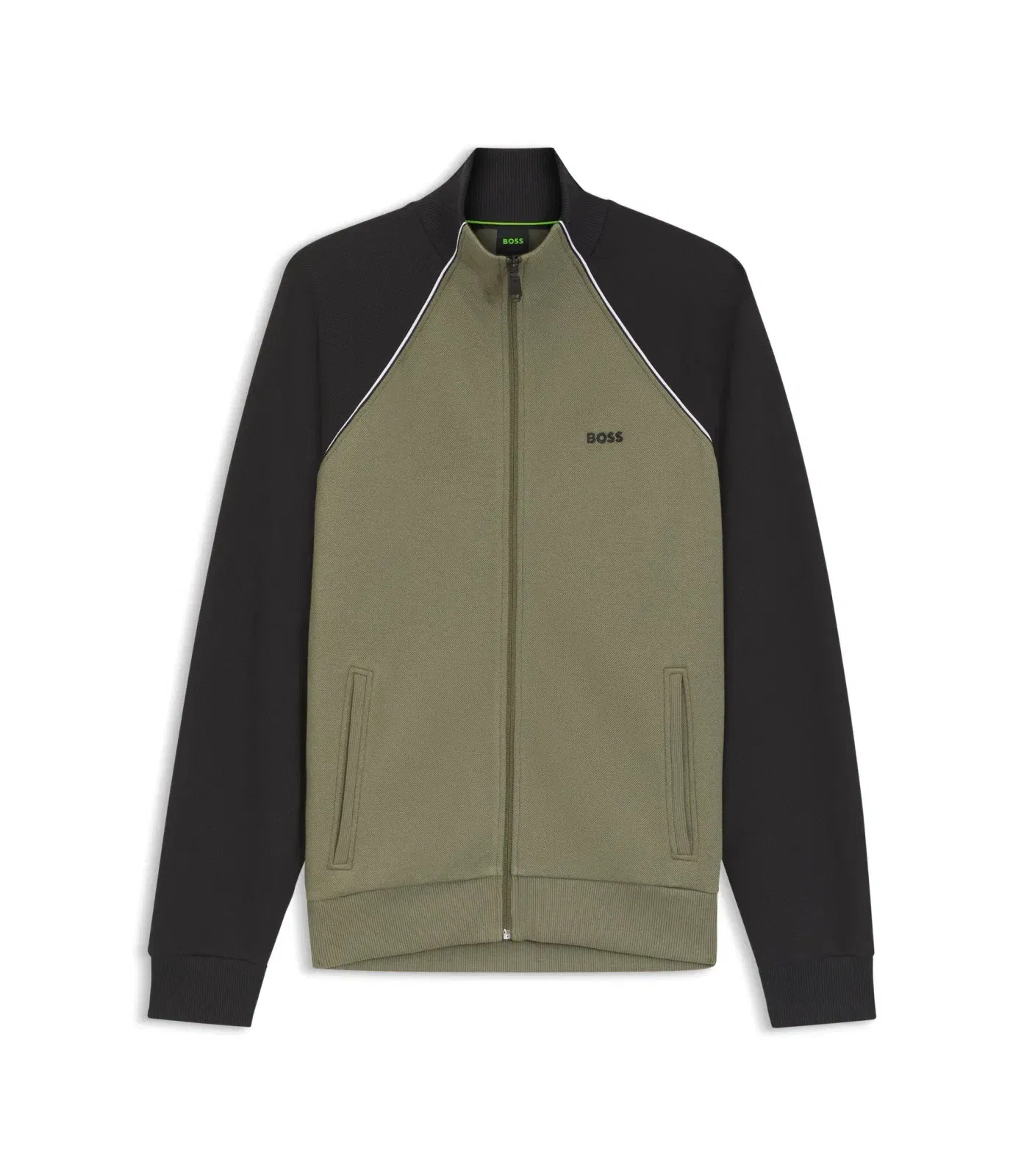 Boss Contrast Piping Sweatshirt In A Cotton Blend Khaki