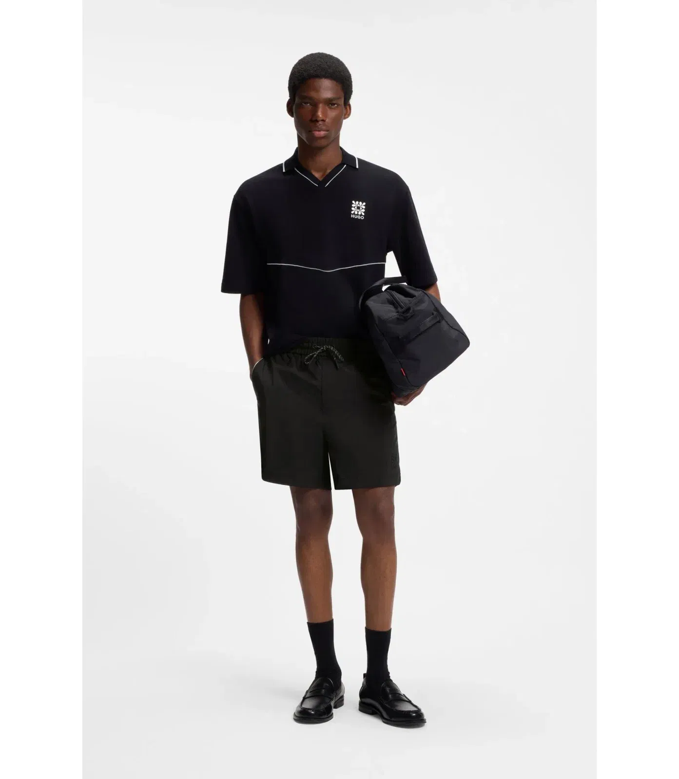 Hugo Contrast Piping Shorts With Water Repellent Finish Black