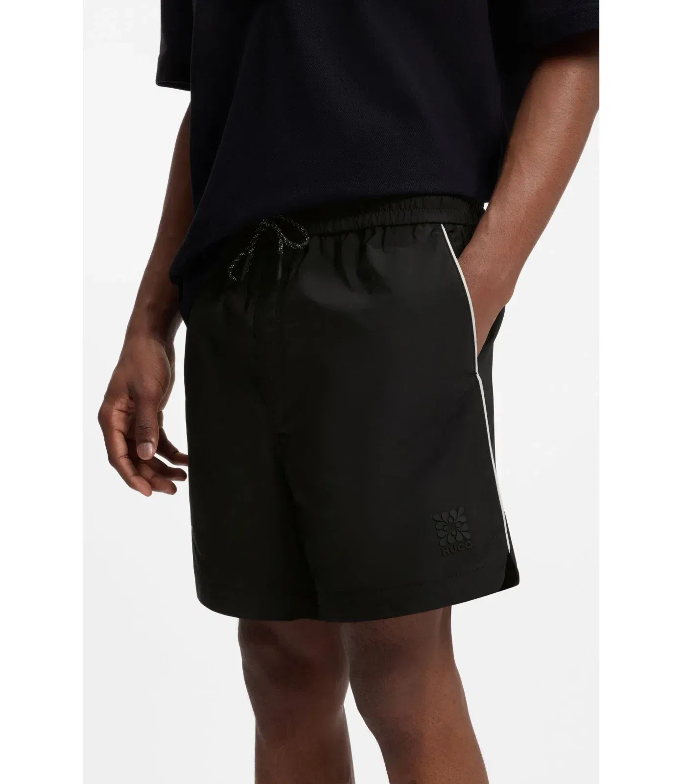 Hugo Contrast Piping Shorts With Water Repellent Finish Black