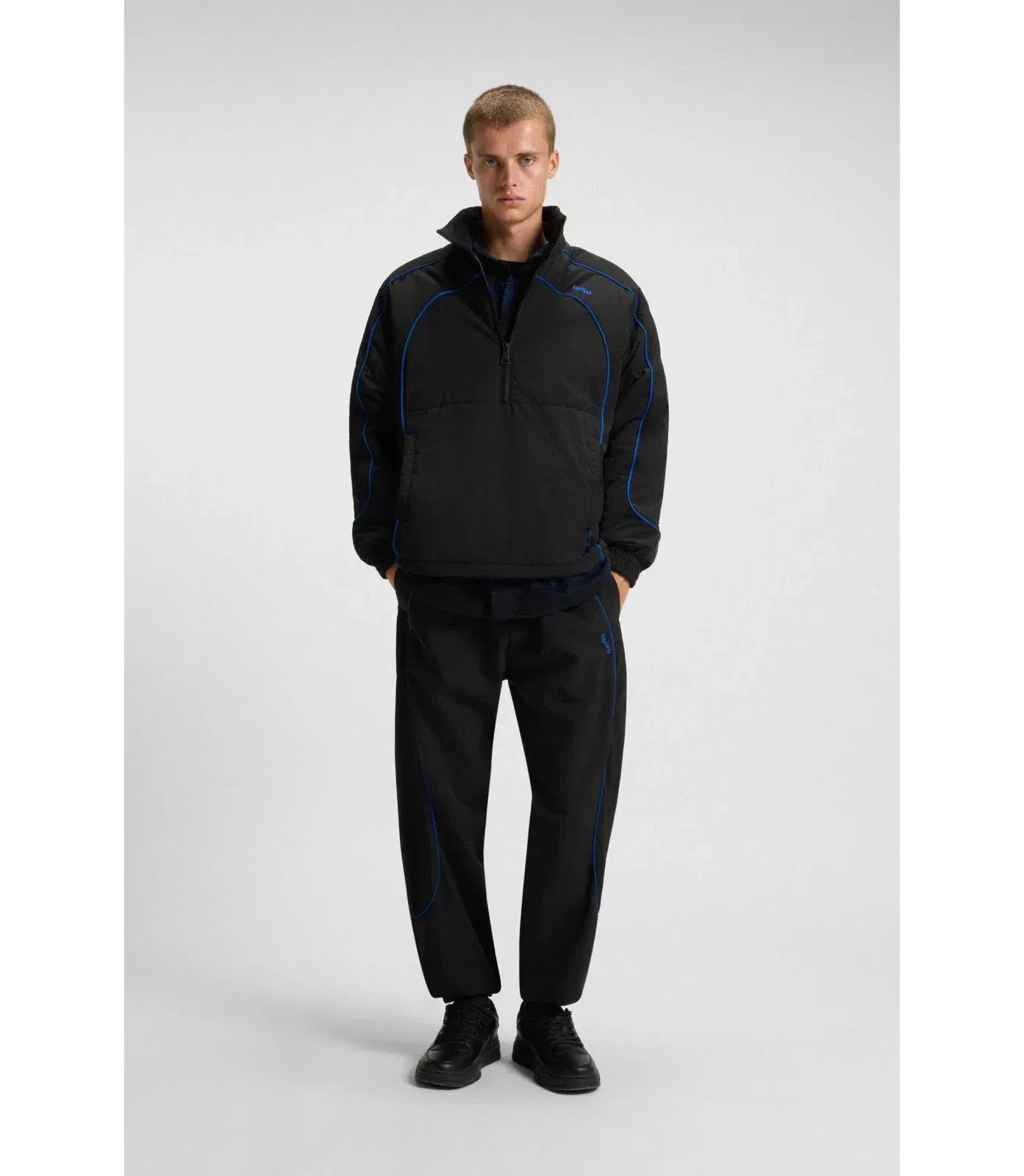 Hugo Contrast Piping Jacket With Water Repellent Finish Black