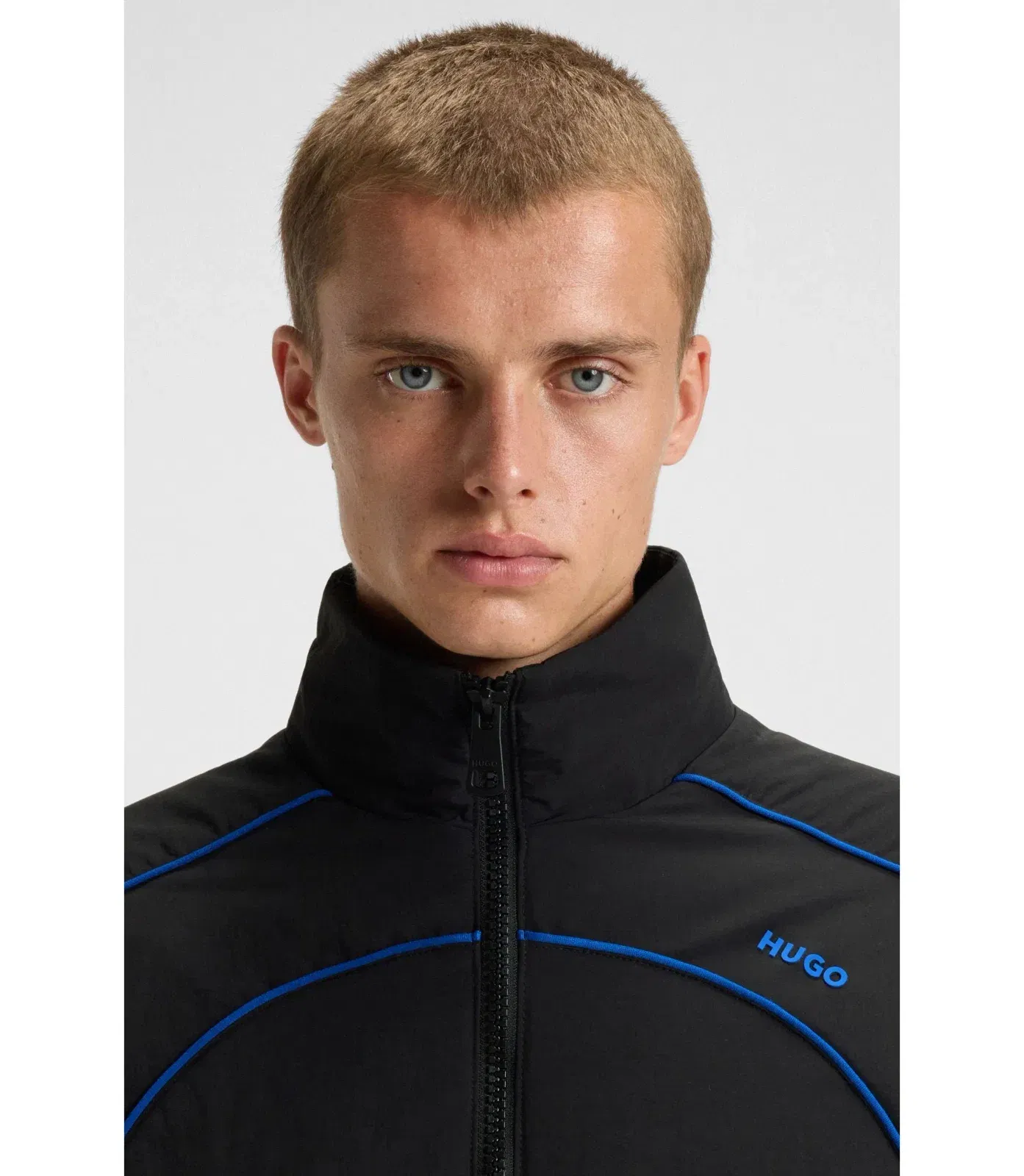 Hugo Contrast Piping Jacket With Water Repellent Finish Black
