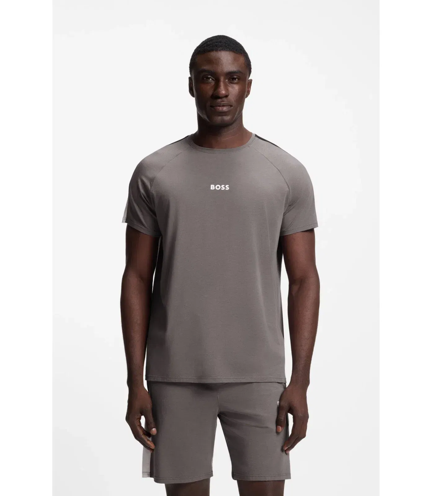 Boss Contrast Insert Pyjamas In A Cotton Blend Dark Grey