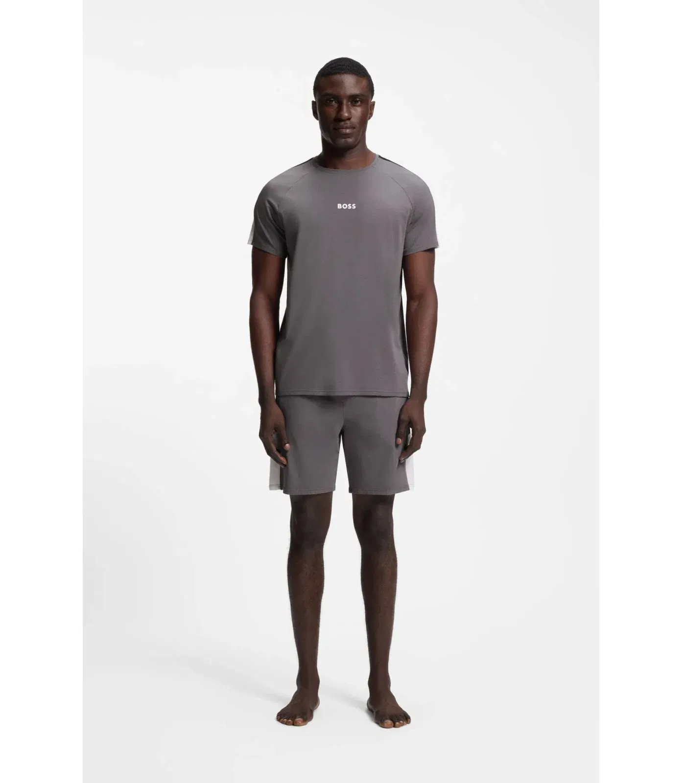 Boss Contrast Insert Pyjamas In A Cotton Blend Dark Grey