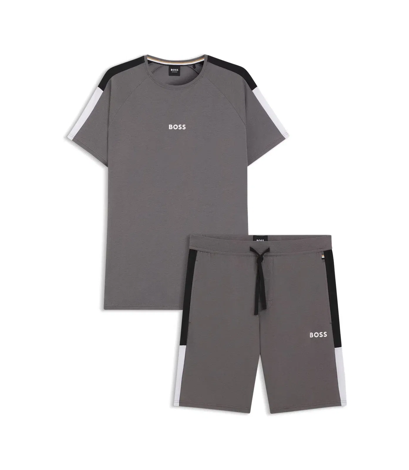 Boss Contrast Insert Pyjamas In A Cotton Blend Dark Grey