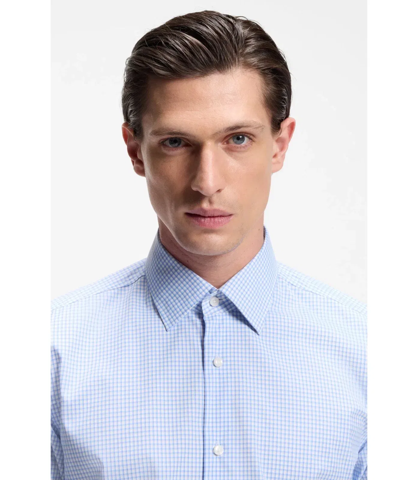 Boss Checked Slim Fit Shirt In Performance Stretch Fabric Light Blue