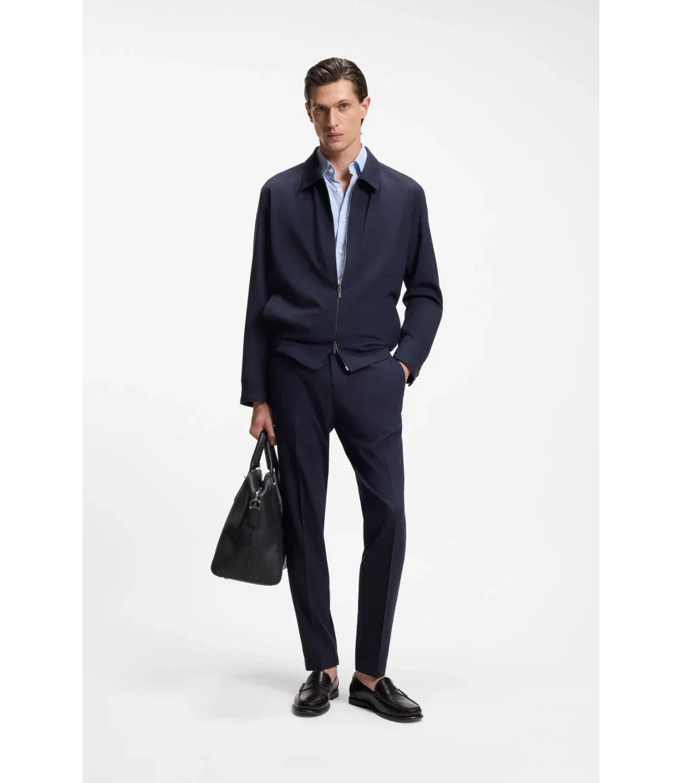 Boss Checked Slim Fit Shirt In Performance Stretch Fabric Light Blue