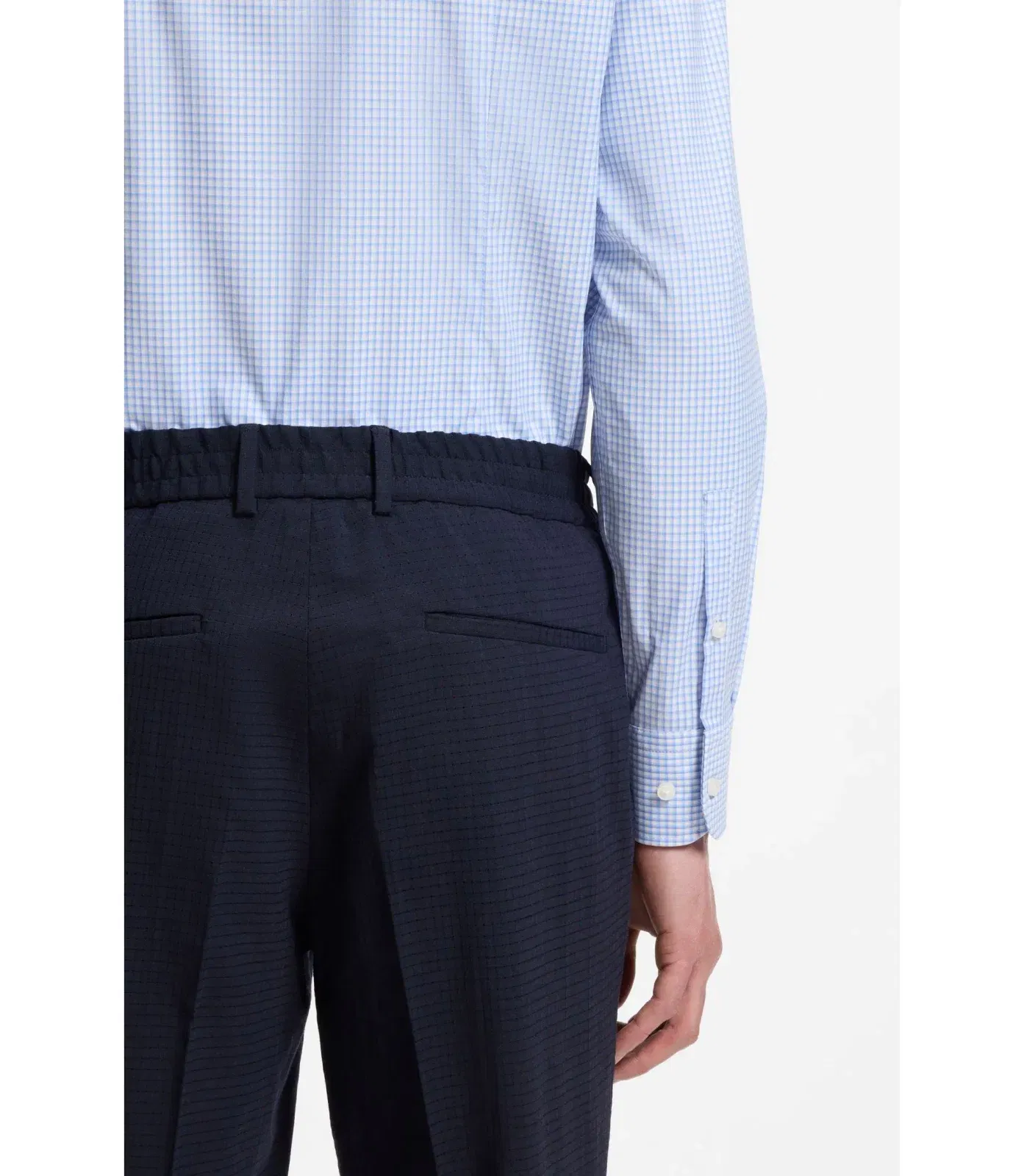 Boss Checked Slim Fit Shirt In Performance Stretch Fabric Light Blue