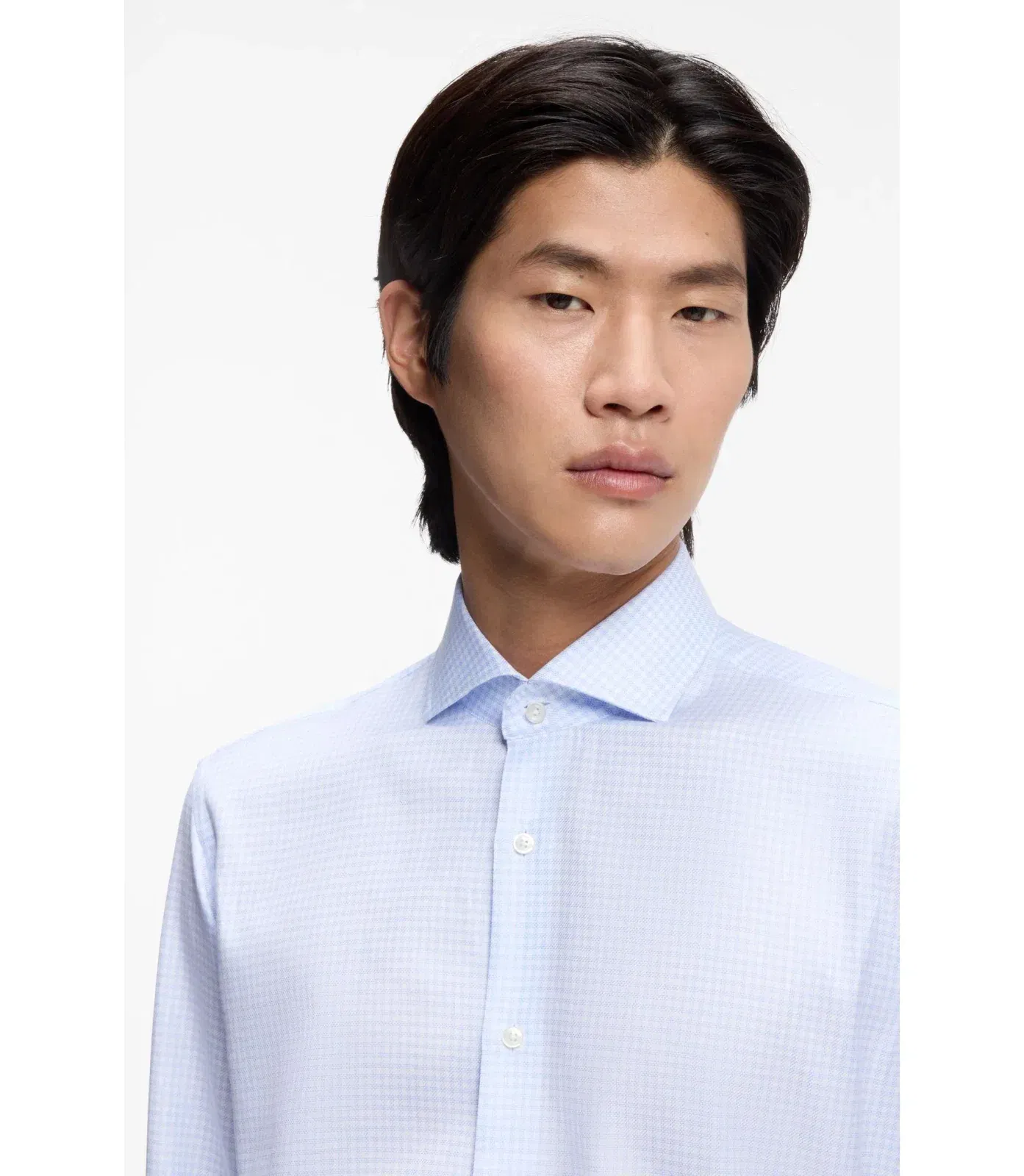 Boss Checked Regular Fit Shirt In Italian Made Cotton Twill Light Blue