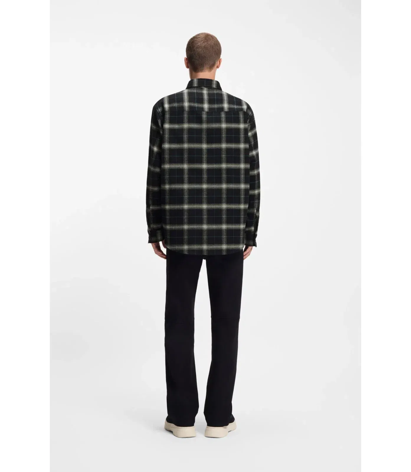 Hugo Checked Oversized Fit Overshirt In Cotton Twill Black