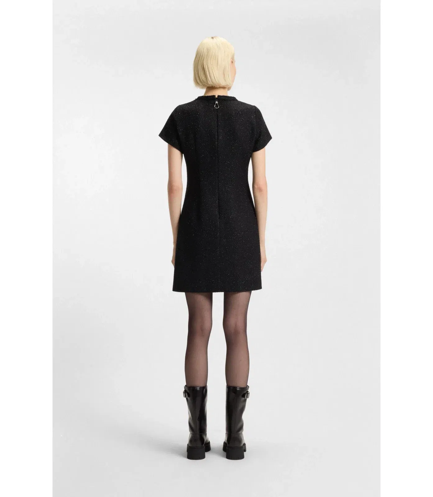 Hugo Chain Tape Dress In Sparkling Boucl Black Women's