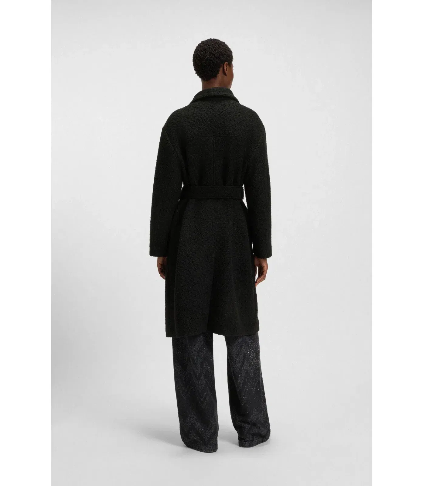 Boss Boucl Coat With Stand Collar And Belt Black Women's