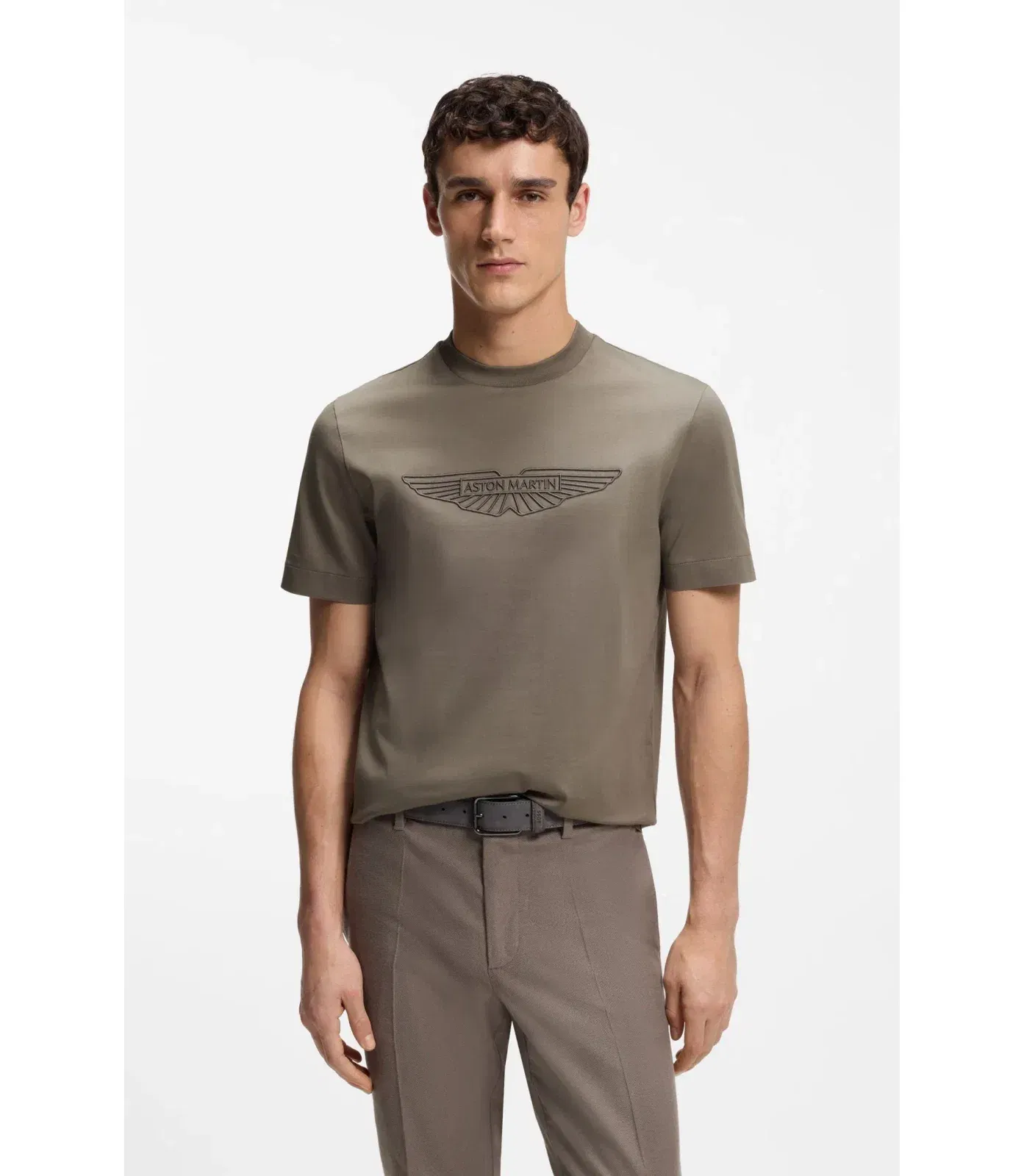 Boss X Aston Martin Mercerized Cotton T Shirt With Wing Detail Light Grey