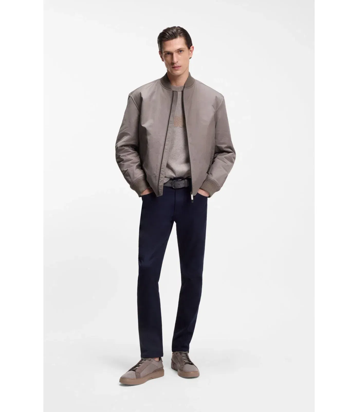 Boss X Aston Martin Bomber Jacket In Water Repellent Twill Light Grey