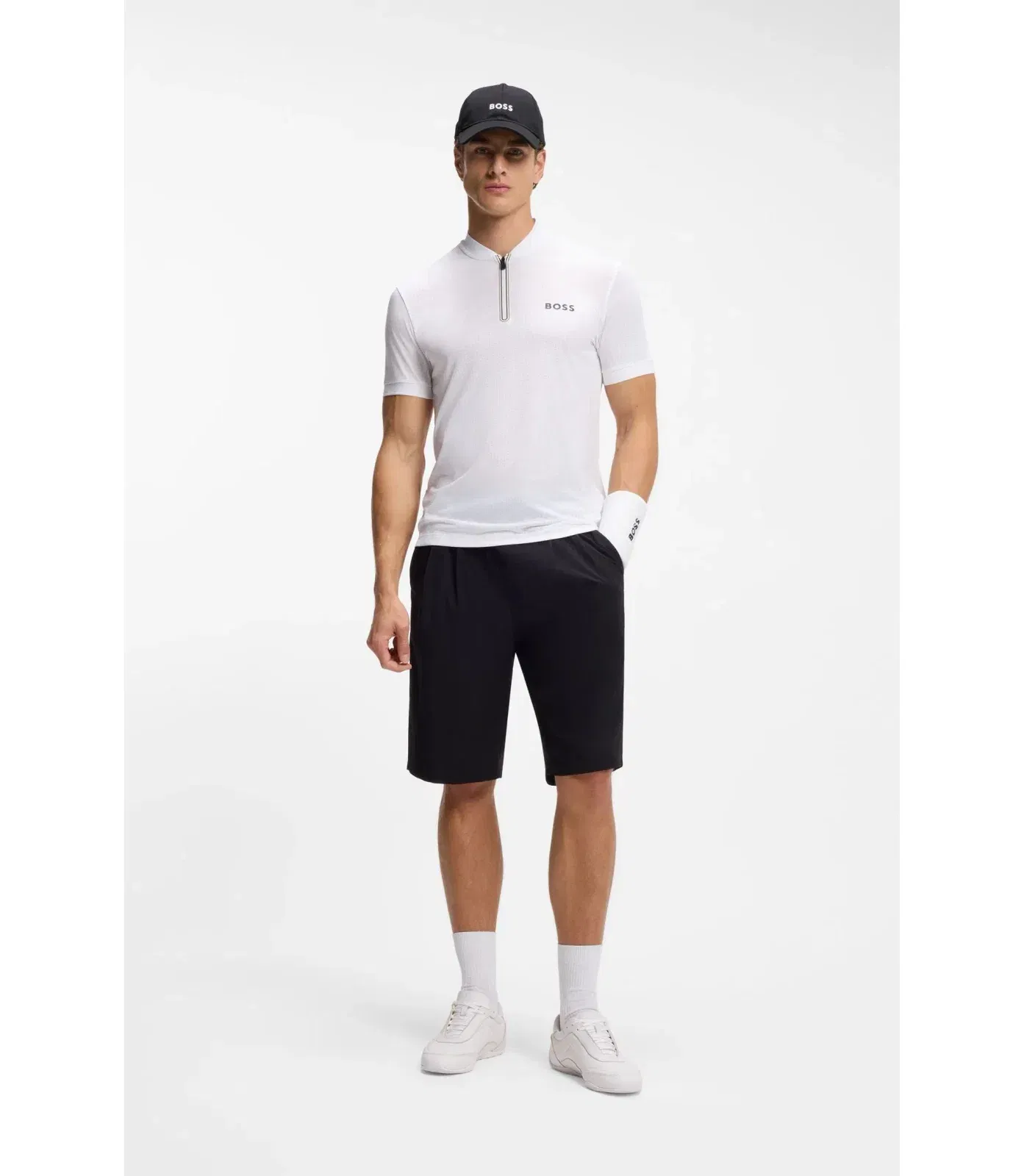 Boss Bodymapping Jersey Slim Fit Polo Shirt With Zip Neck White