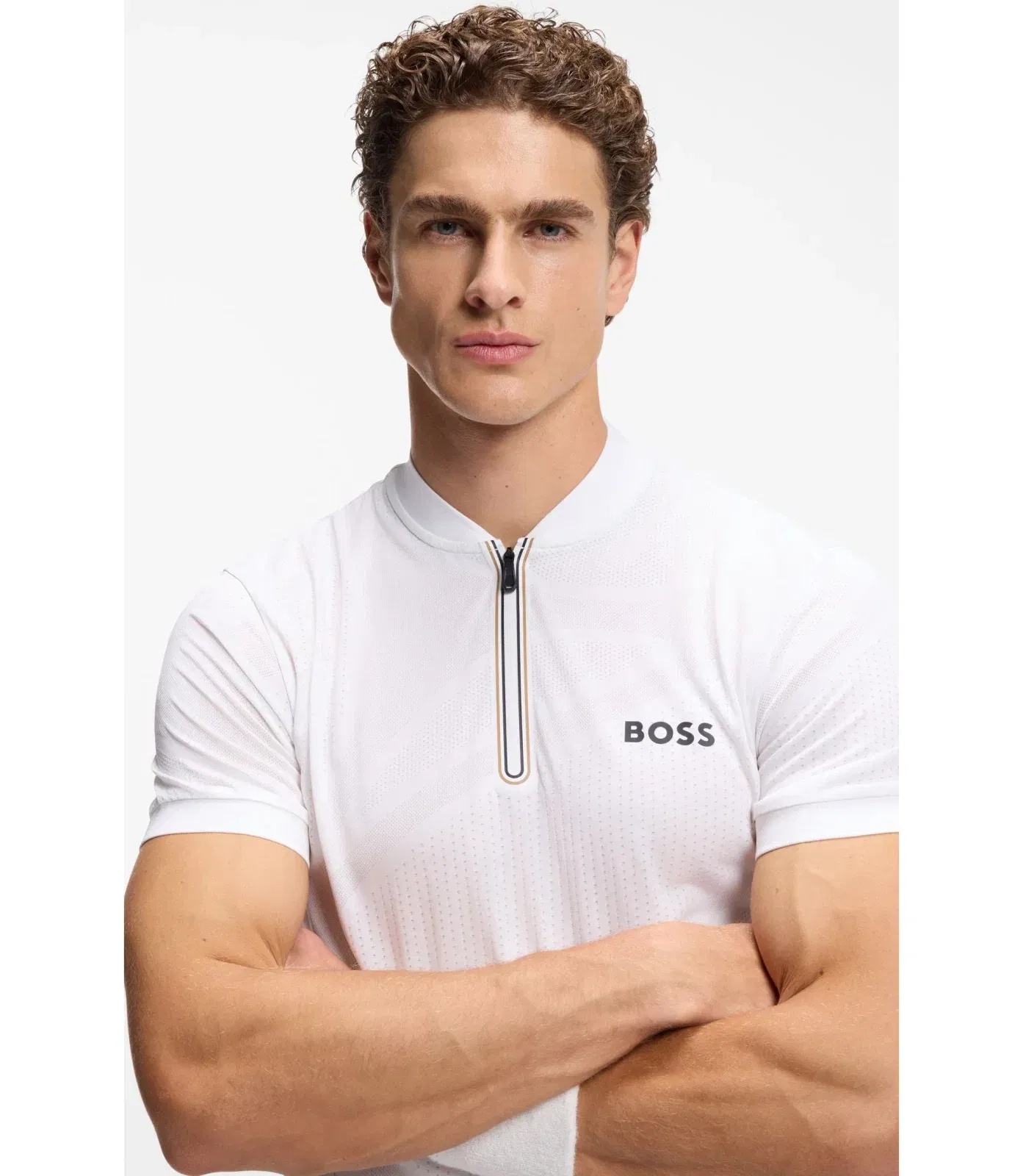 Boss Bodymapping Jersey Slim Fit Polo Shirt With Zip Neck White