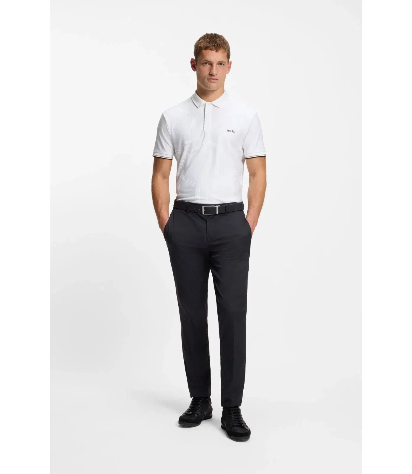 Boss Bodymap Detail Polo Shirt With Quick Dry Performance White