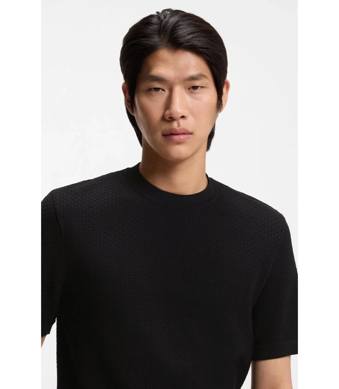 Boss Basket Weave T-Shirt In Mercerised Cotton Black