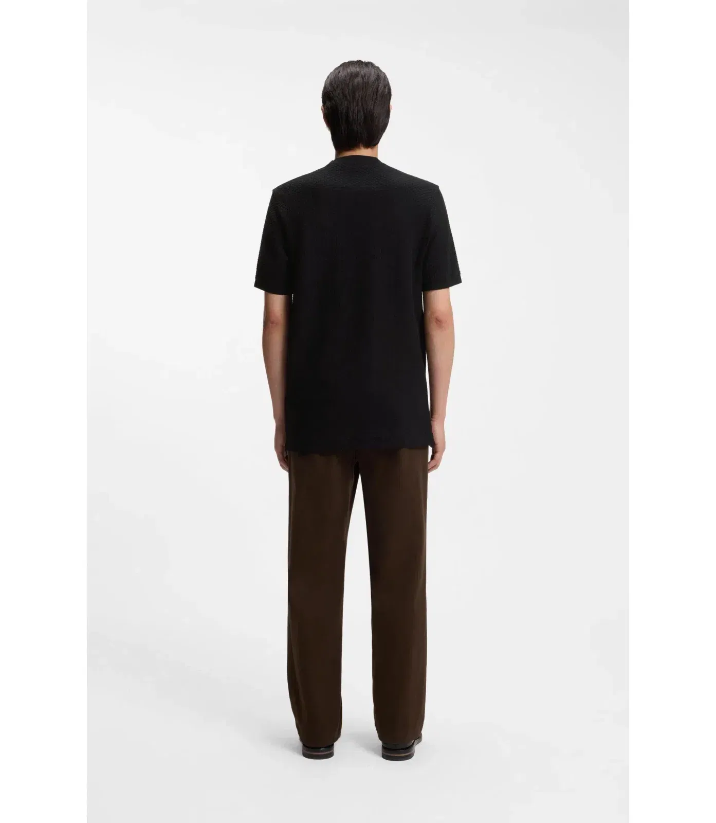 Boss Basket Weave T-Shirt In Mercerised Cotton Black