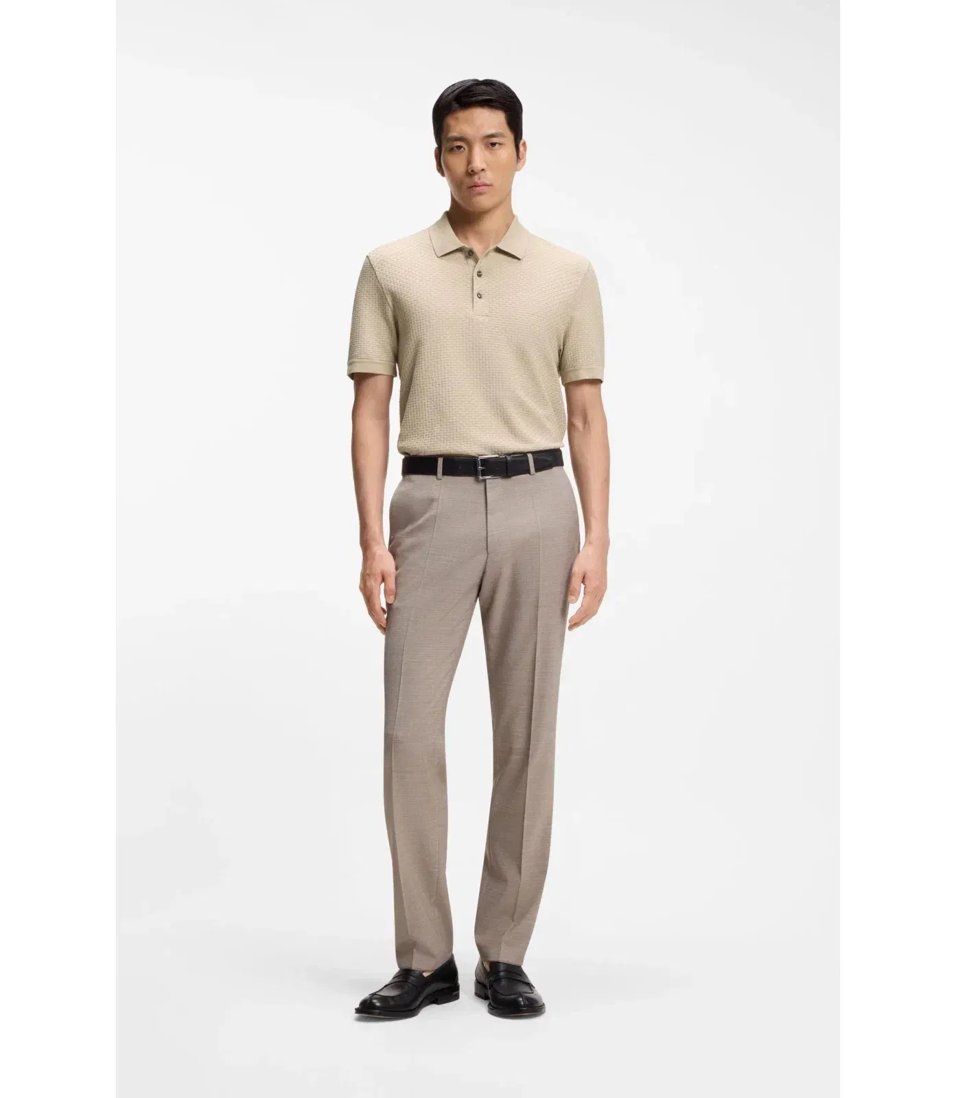 Boss Basket Weave Polo Shirt In Cotton Khaki