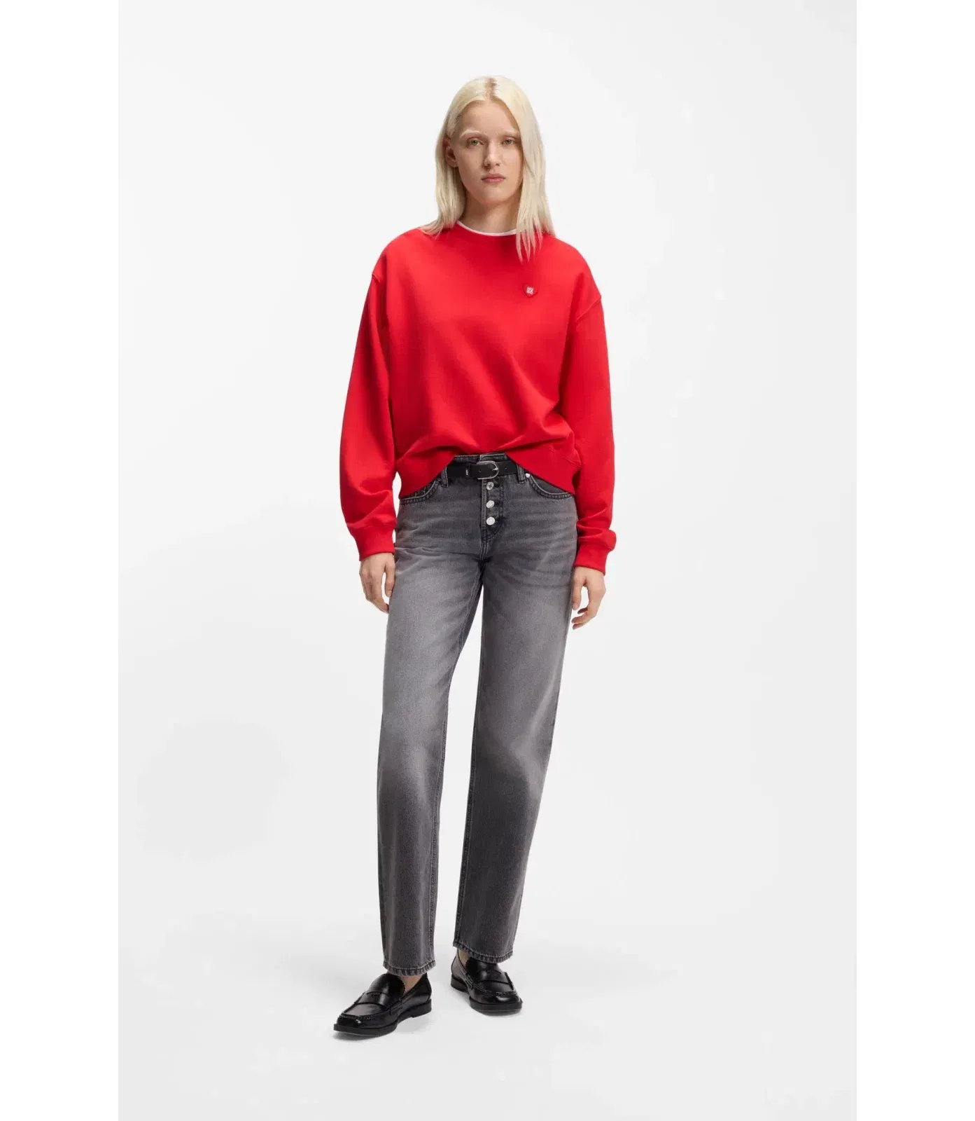 Hugo All Gender Cotton Terry Sweatshirt With Heart Logo Red Women's