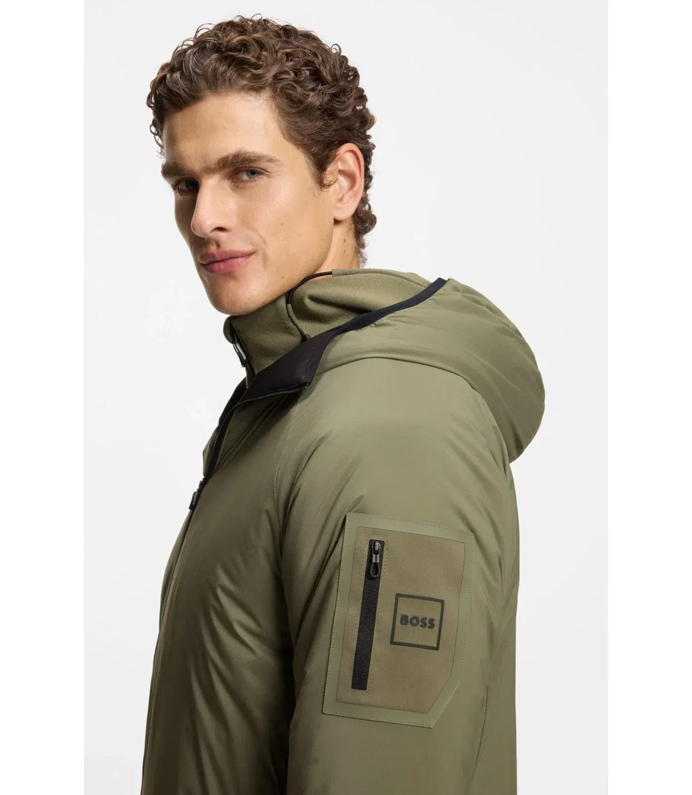 Boss Adjustable Hem Jacket With Water Repellent Finish Khaki