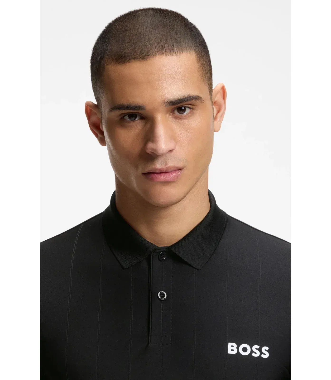 Boss Active Stripe Jersey Slim Fit Polo Shirt With Four Way Stretch Black