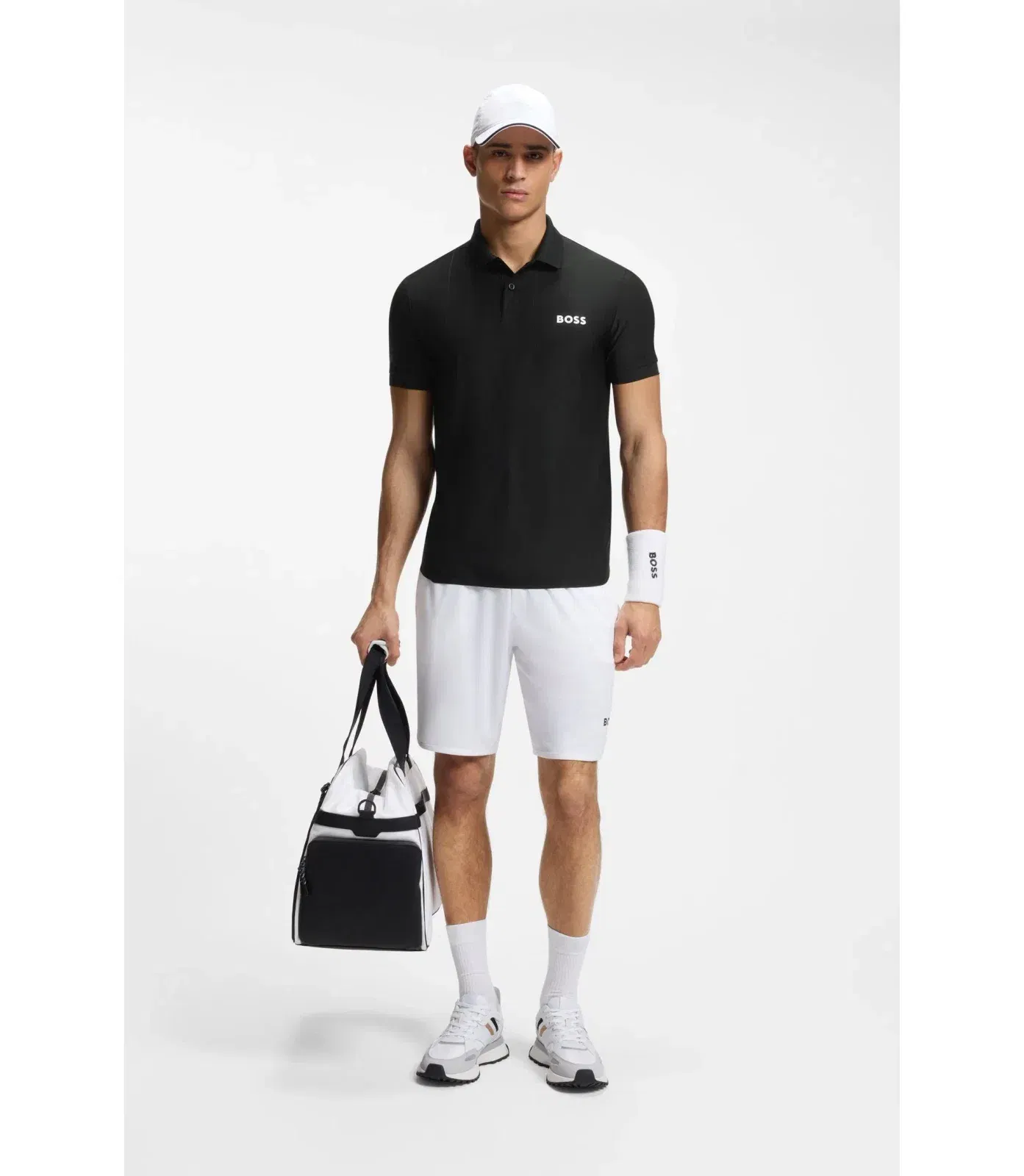 Boss Active Stripe Jersey Slim Fit Polo Shirt With Four Way Stretch Black