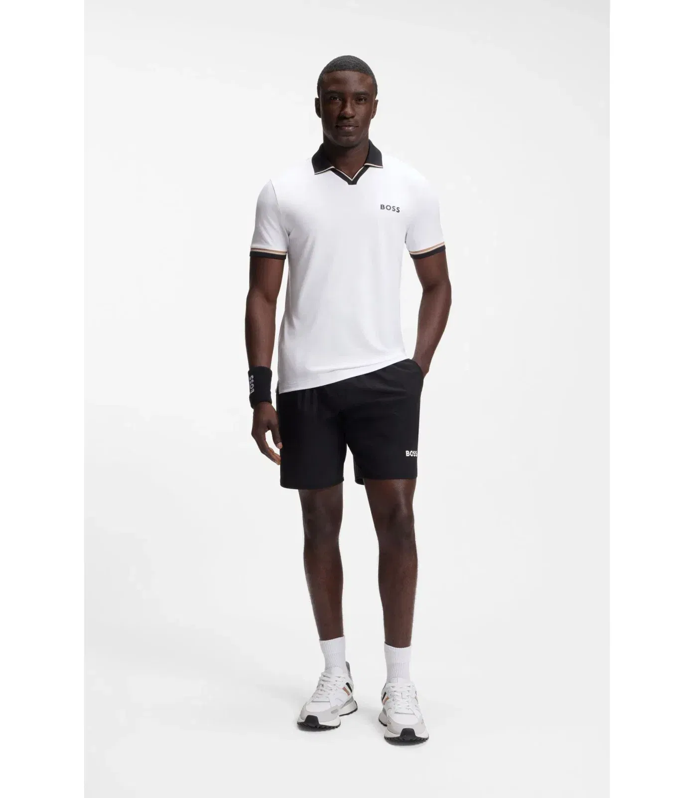 Boss Active Slim Fit Polo Shirt With Signature Stripe Details White