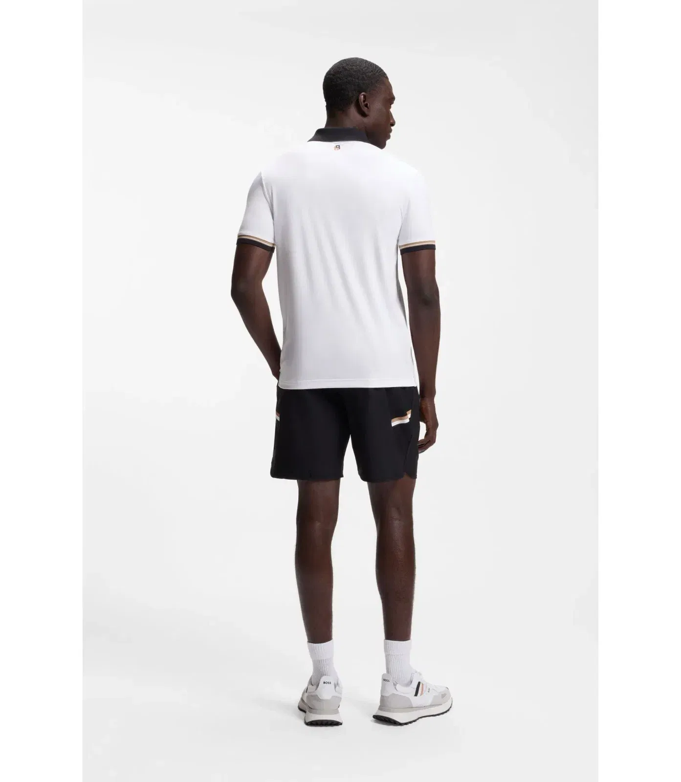 Boss Active Slim Fit Polo Shirt With Signature Stripe Details White