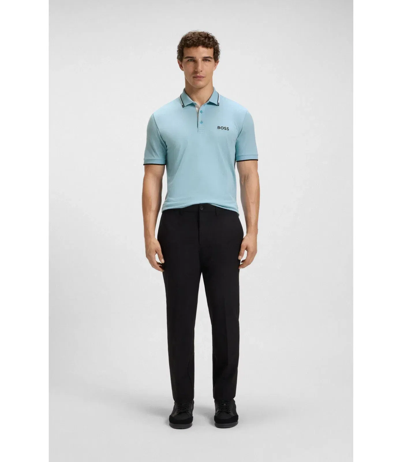 Boss Active Paddy Regular Fit Polo Shirt In Quick Dry Stretch Pique Light Blue