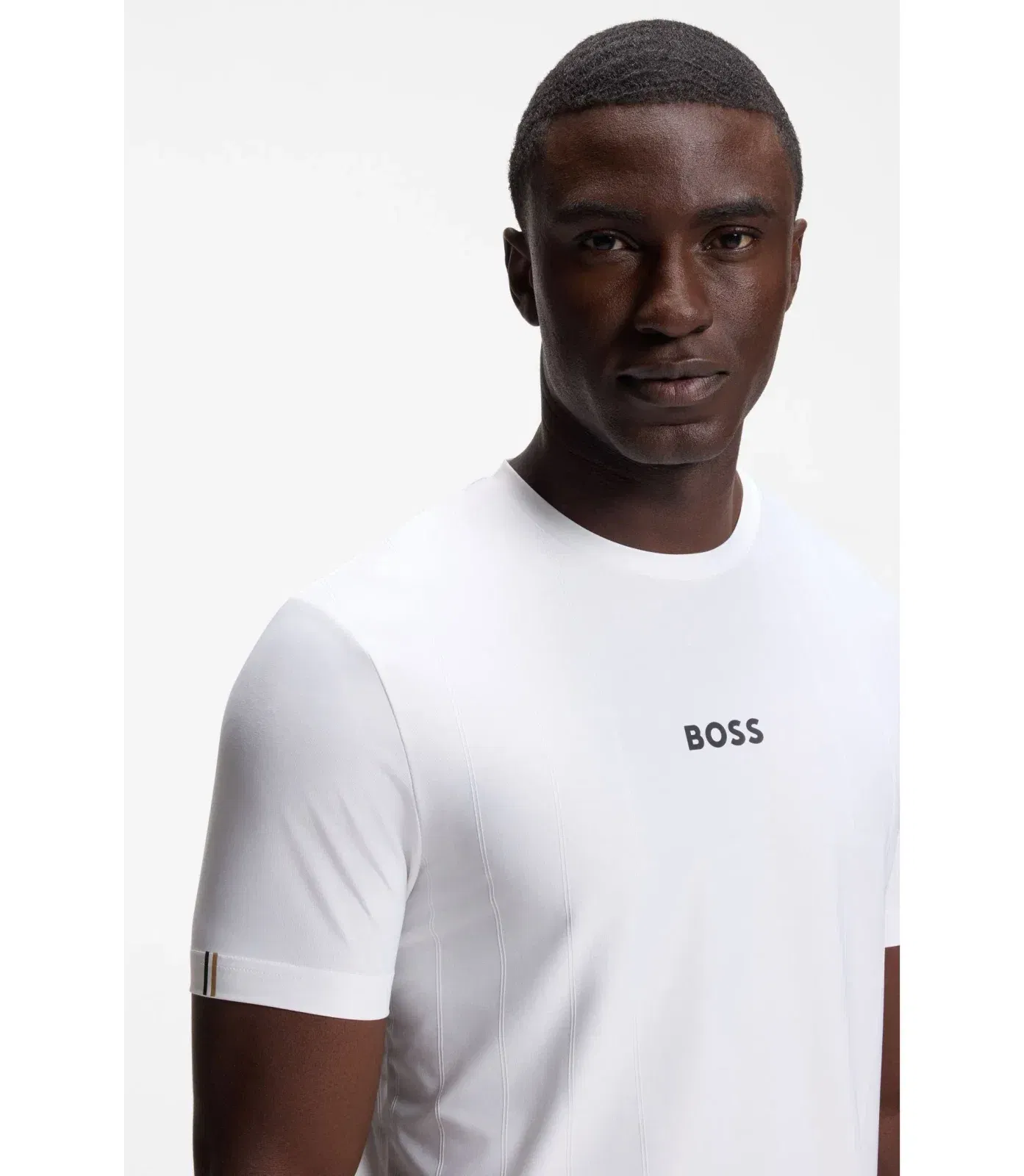 Boss Active Jacquard Stripe Slim Fit T-Shirt With Logo Print White