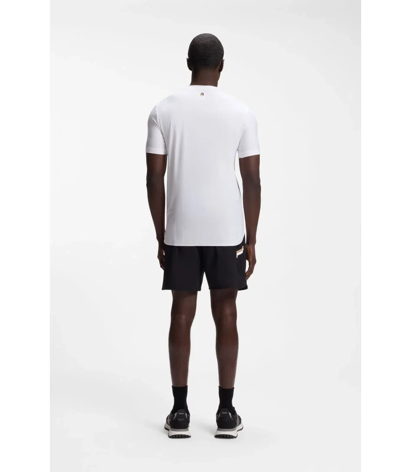 Boss Active Jacquard Stripe Slim Fit T-Shirt With Logo Print White