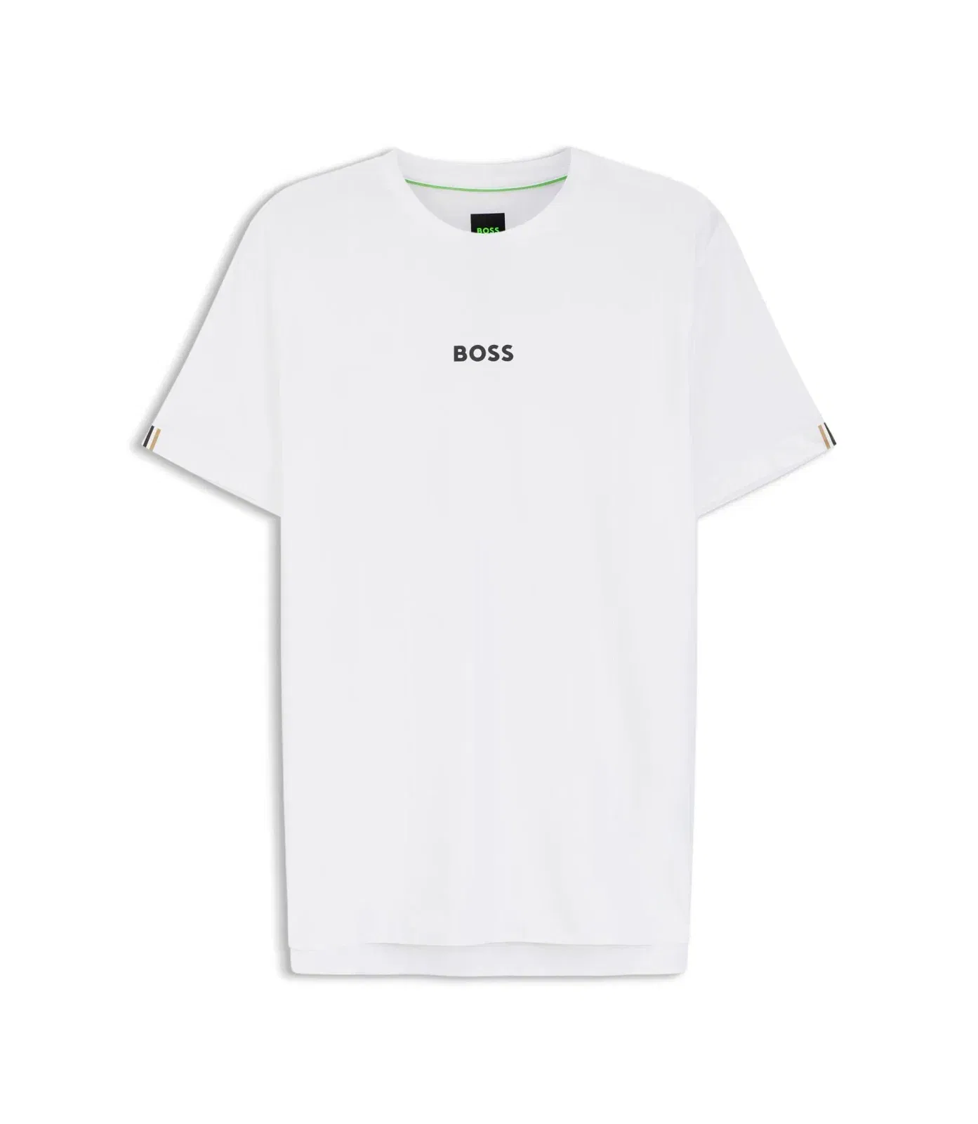 Boss Active Jacquard Stripe Slim Fit T-Shirt With Logo Print White