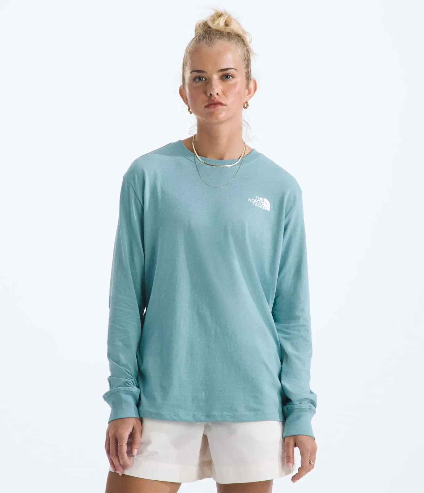 The North Face Women’s Evolution Box NSE Fill Long-Sleeve Tee—Graphic Blue Eclipse