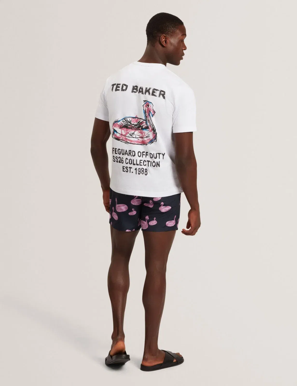 Ted Baker Pomonna Flamingo Print Drawstring Swim Shorts