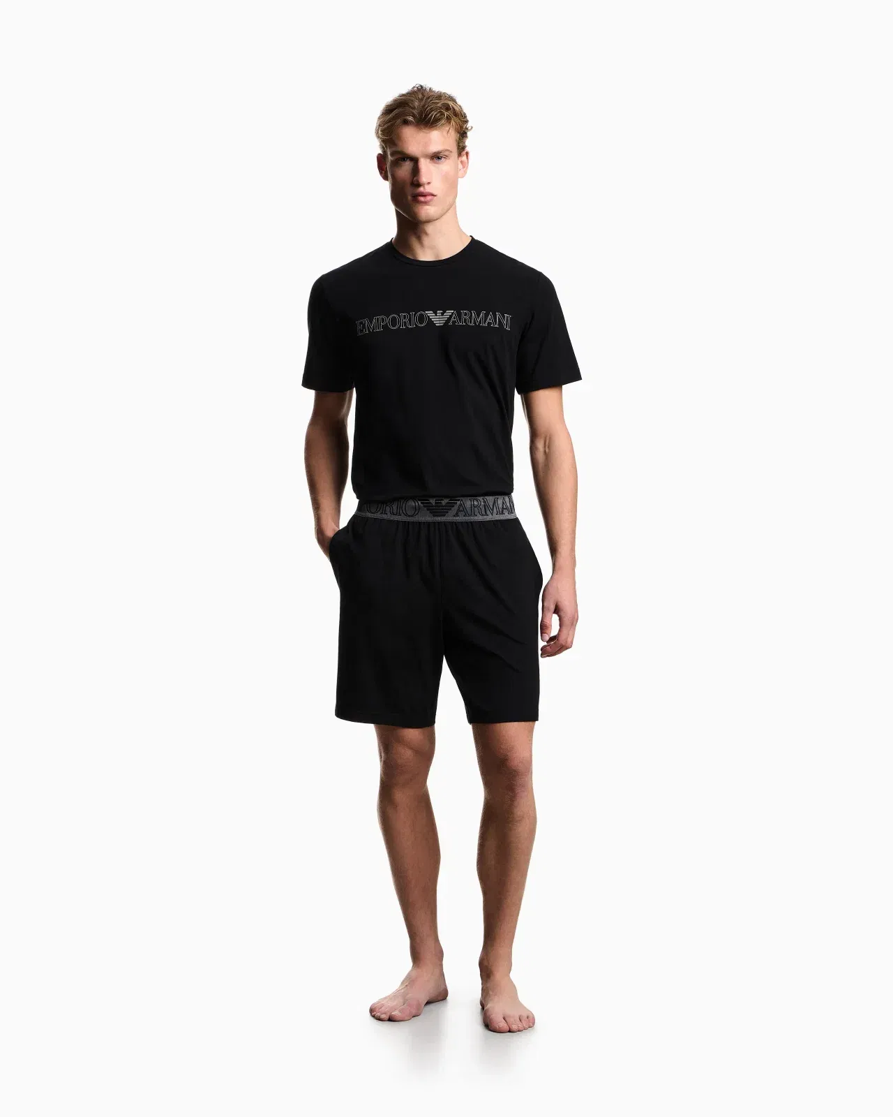 Emporio Armani Megalogo organic-jersey pyjamas with Bermuda shorts