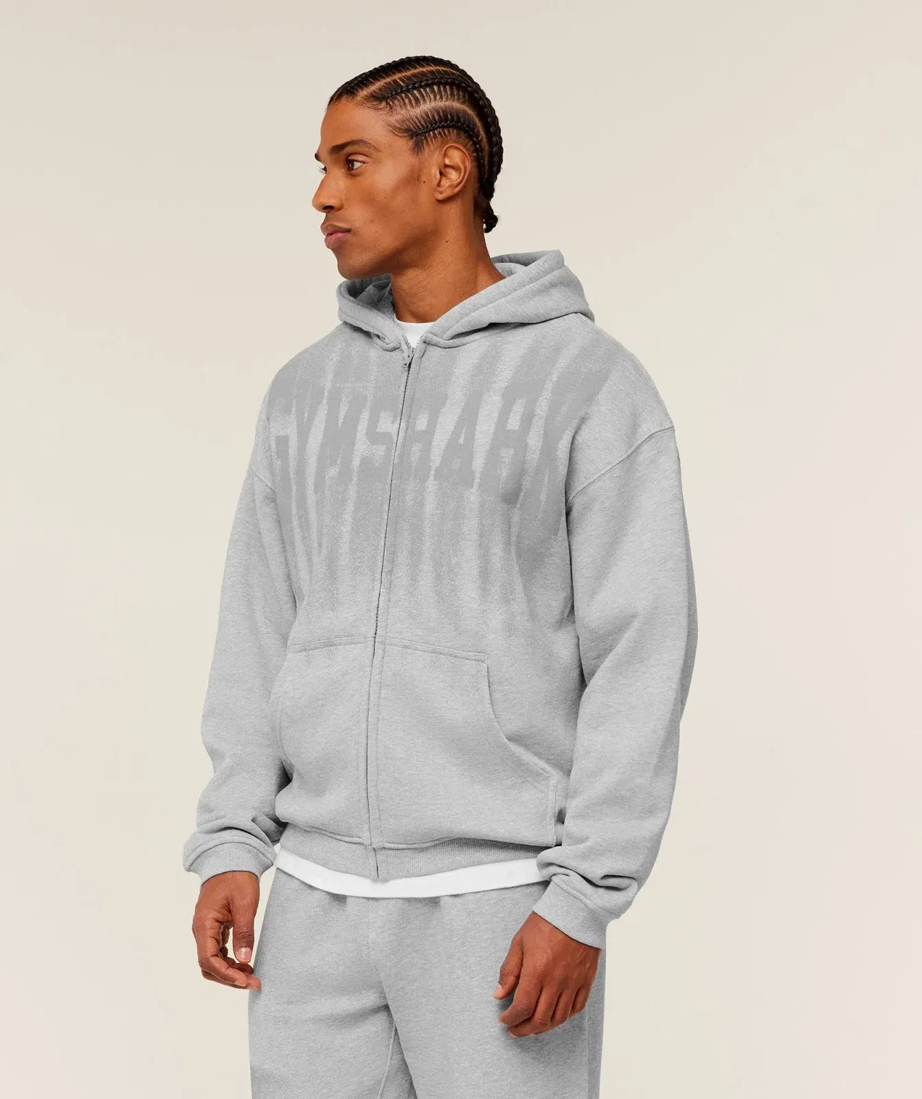 Gymshark Fade Graphic Zip Through Hoodie - Light Grey Core Marl