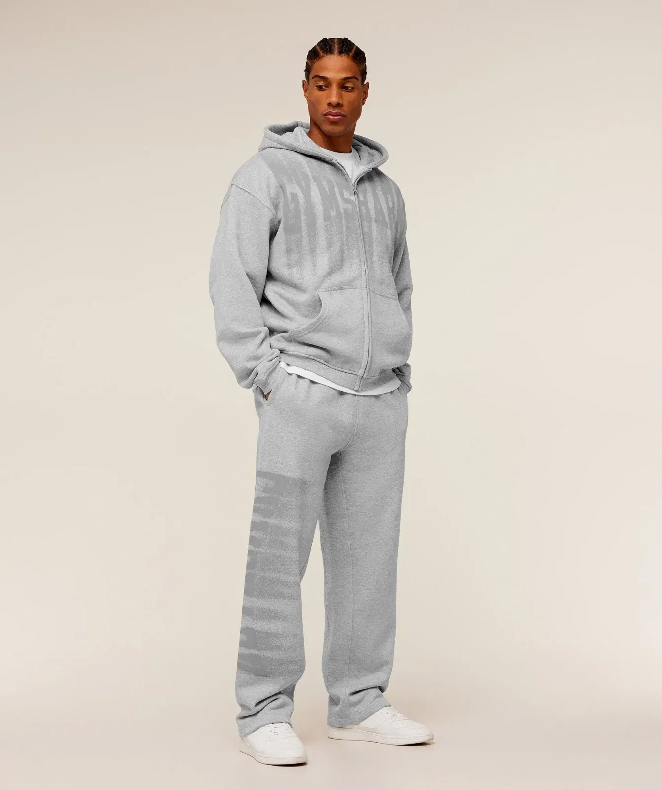 Gymshark Fade Graphic Zip Through Hoodie - Light Grey Core Marl