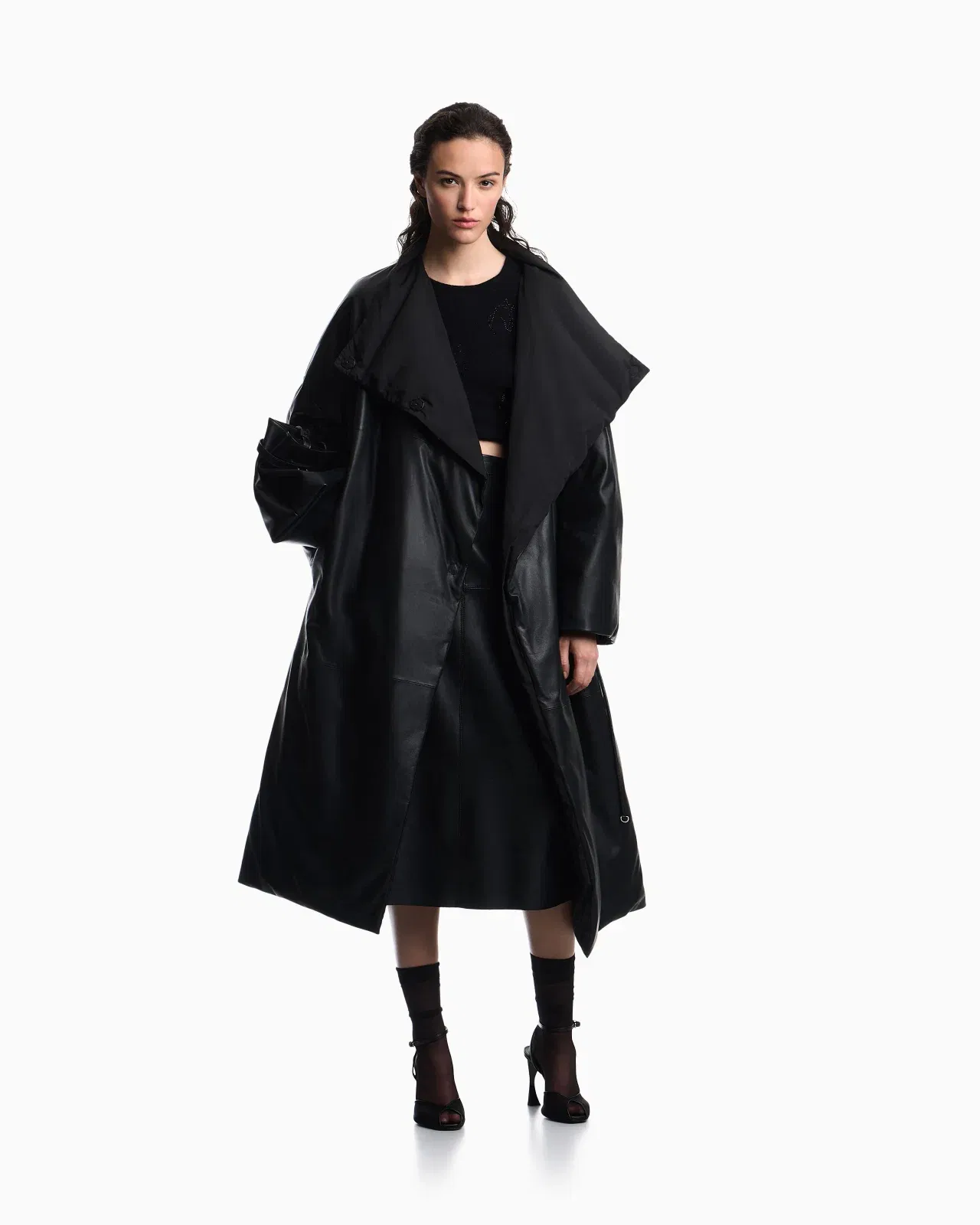 Emporio Armani reversible oversized long down jacket in lambskin nappa leather