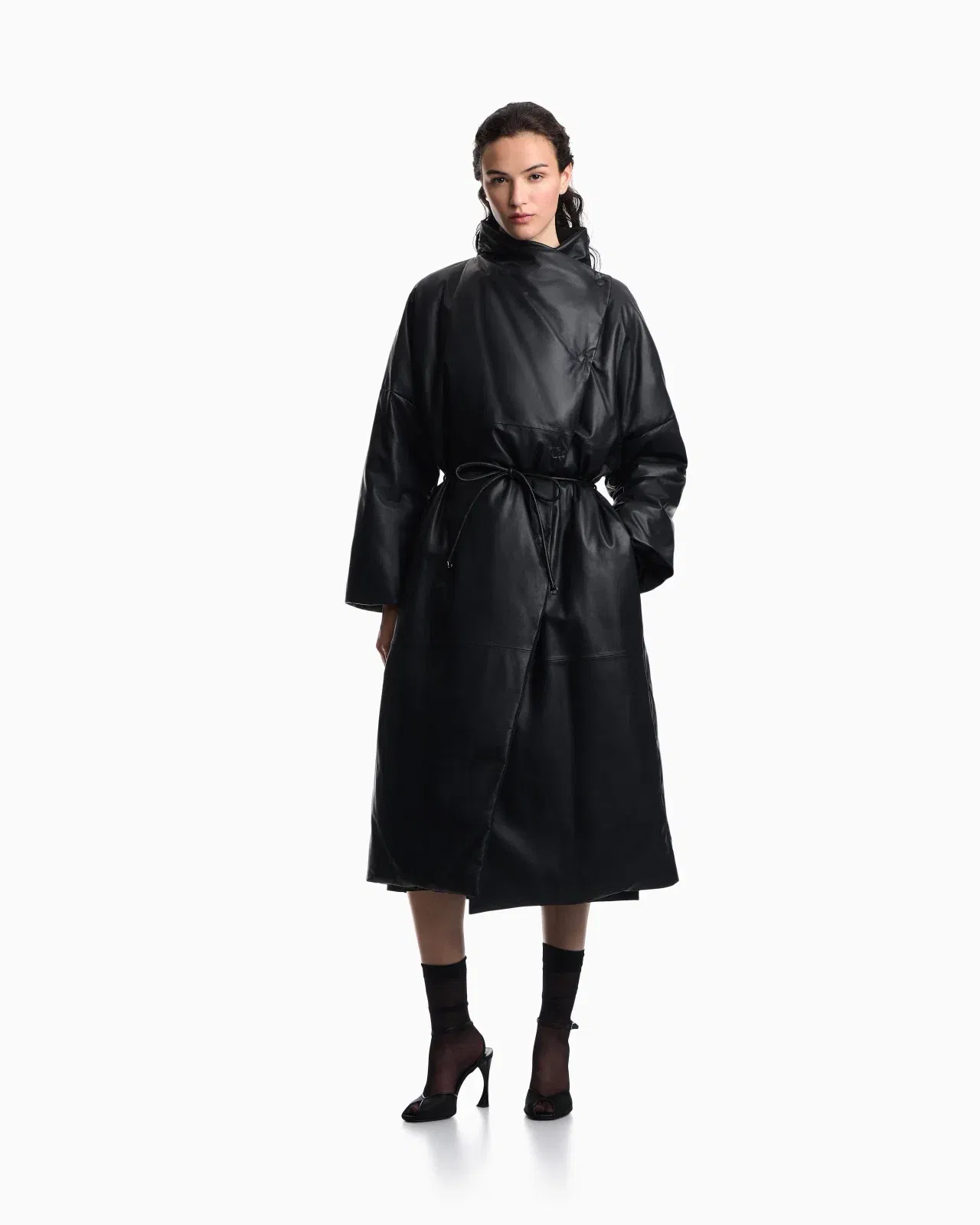 Emporio Armani reversible oversized long down jacket in lambskin nappa leather
