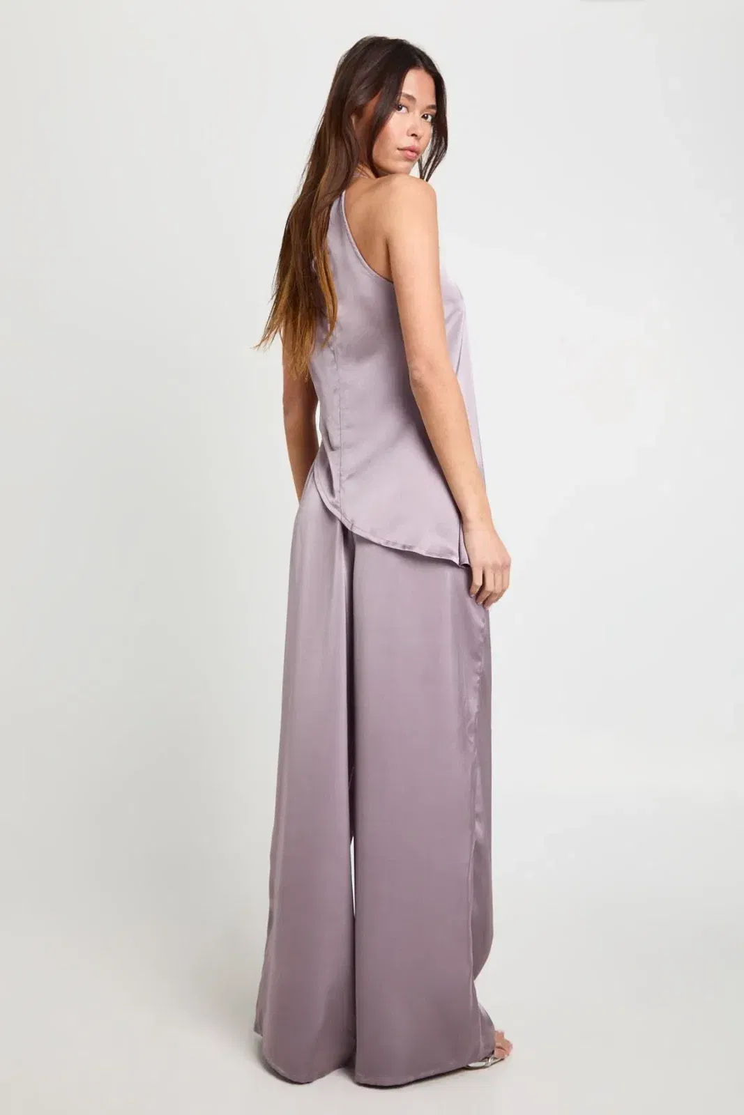 Halterneck Asymmetric Satin Cami & Trouser Co-ord