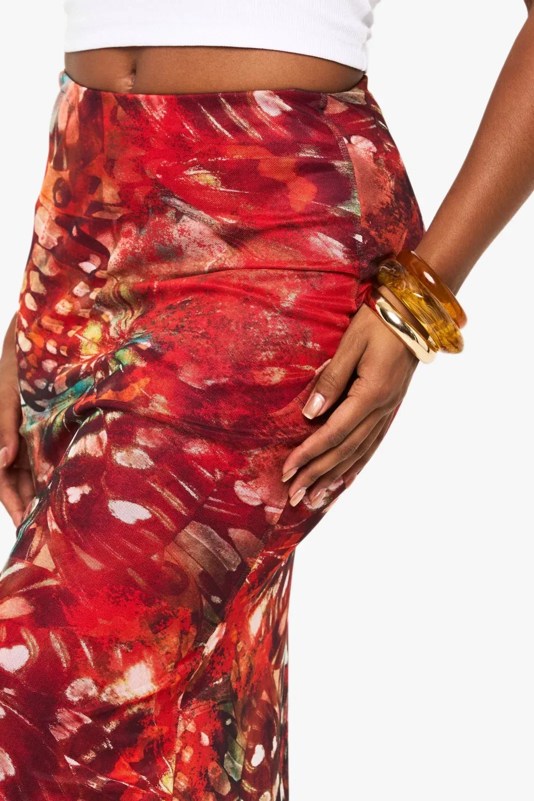 Floral Printed Mesh Maxi Skirt