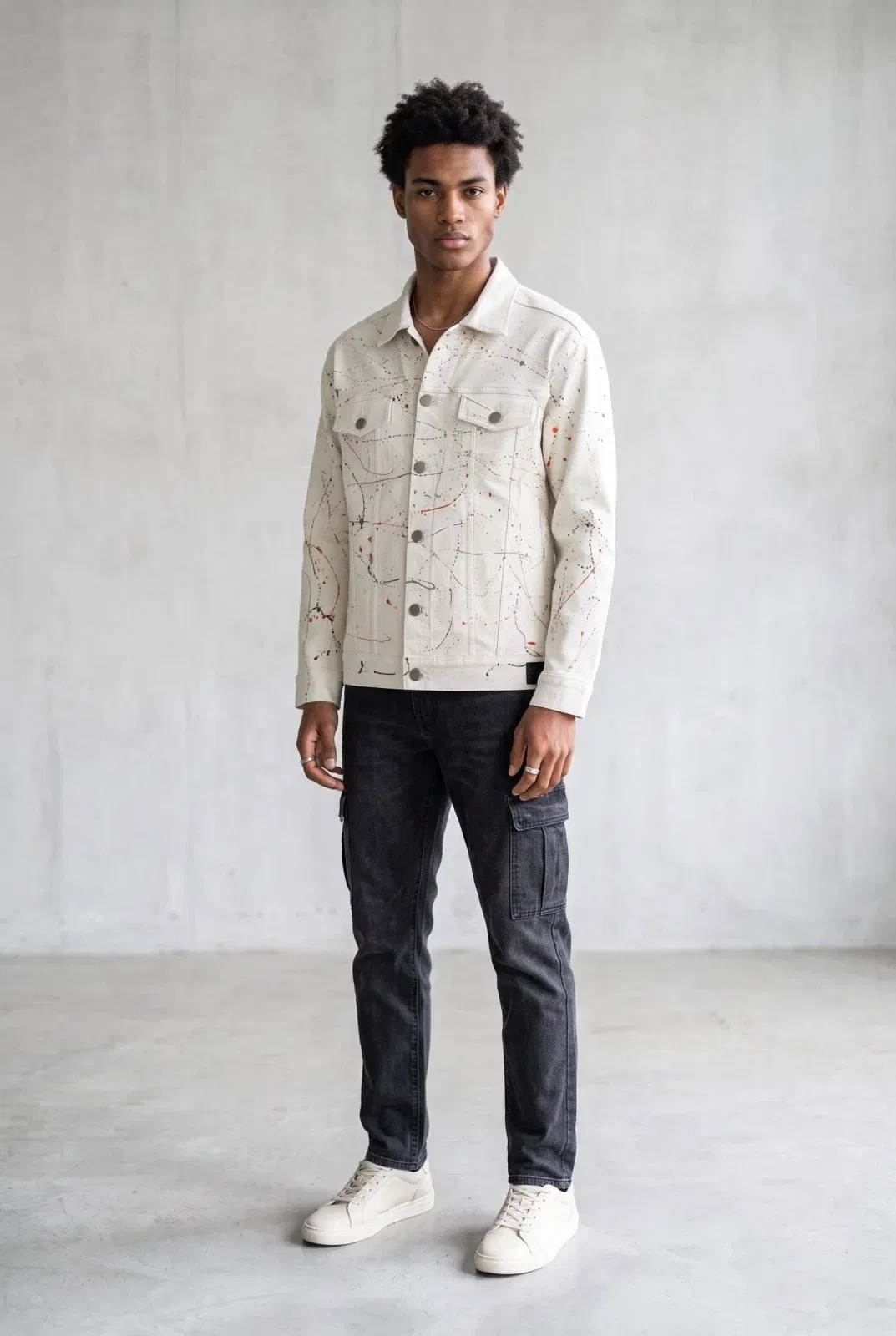 WHITE PAINTED DENIM MEN'S JACKET