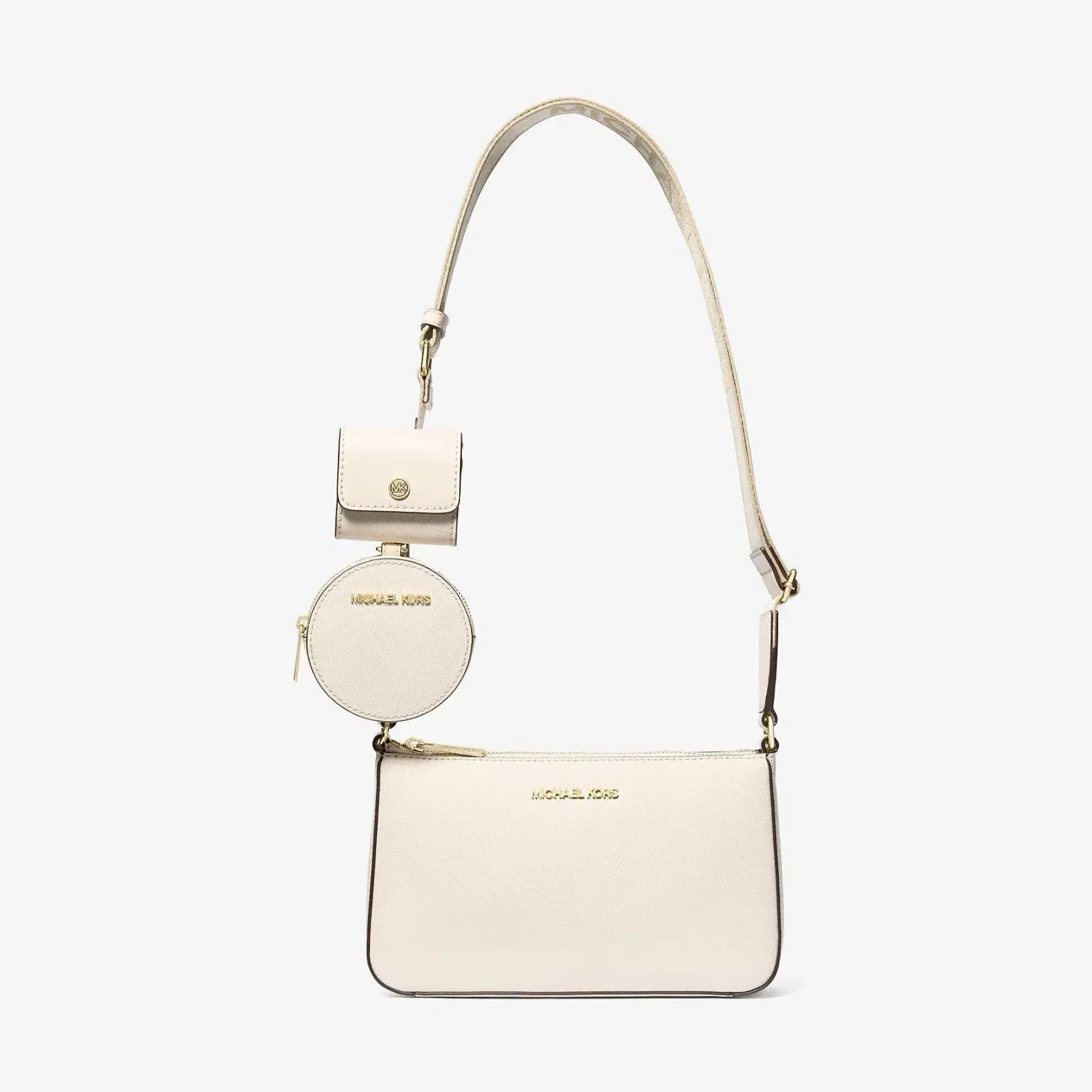 Michael Kors Jet Set Saffiano Leather Crossbody Bag with Case for Apple Airpods Pro Lt Cream